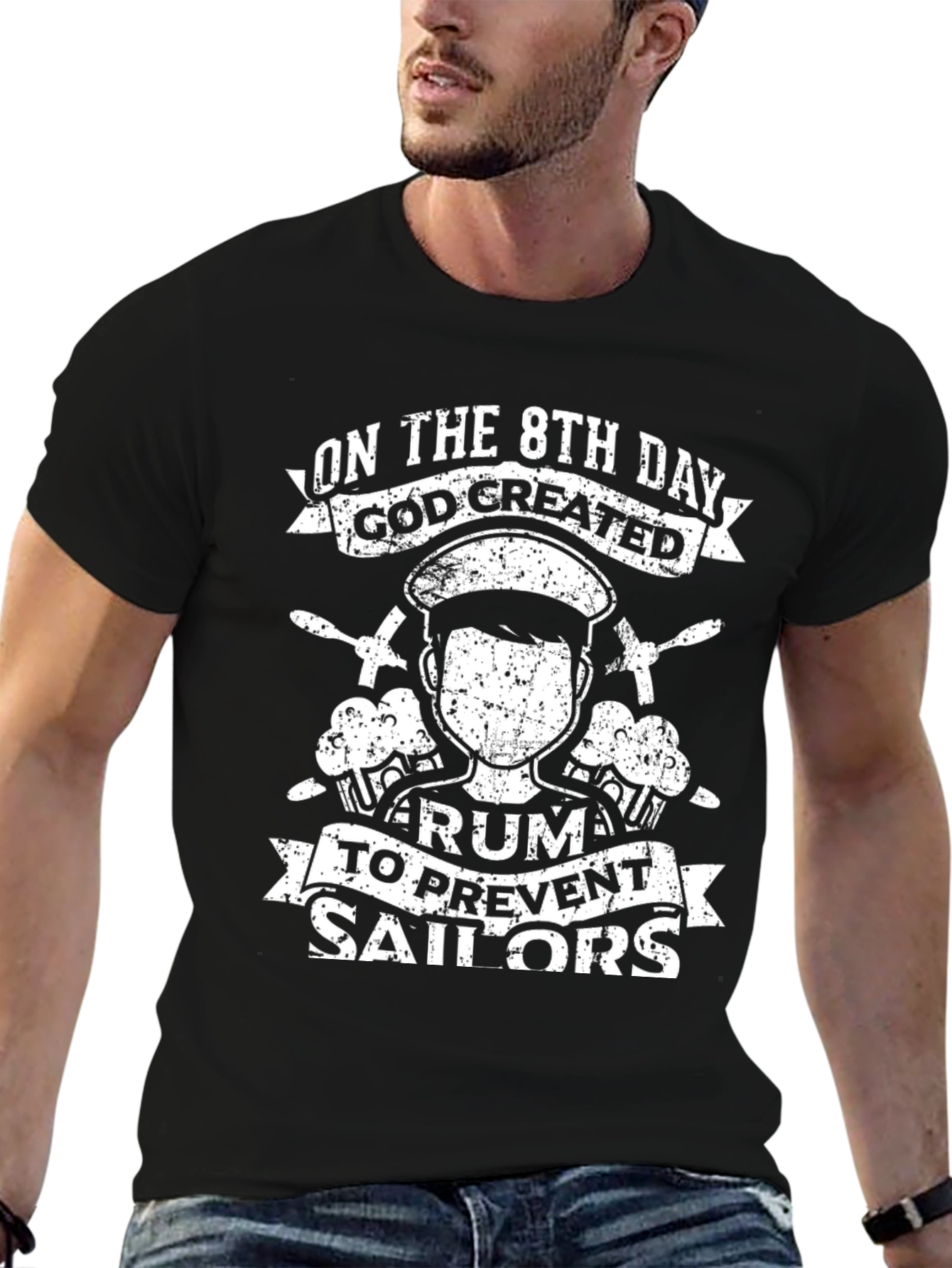 Black Funny Sailor Rum Graphic T-Shirt - 8th Day Creation view 6