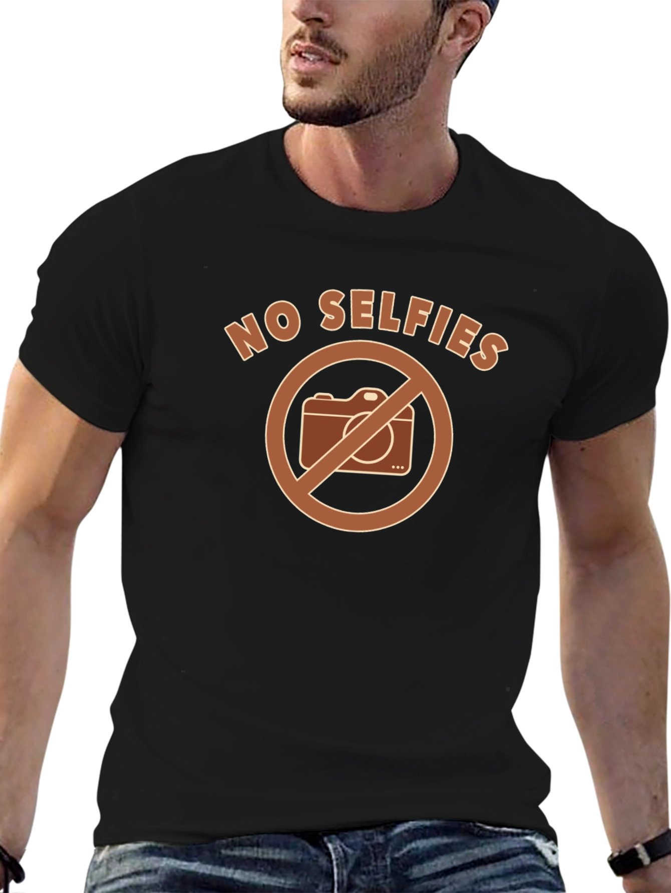 Black No Selfies Graphic T-Shirt - Funny Novelty Tee view 6