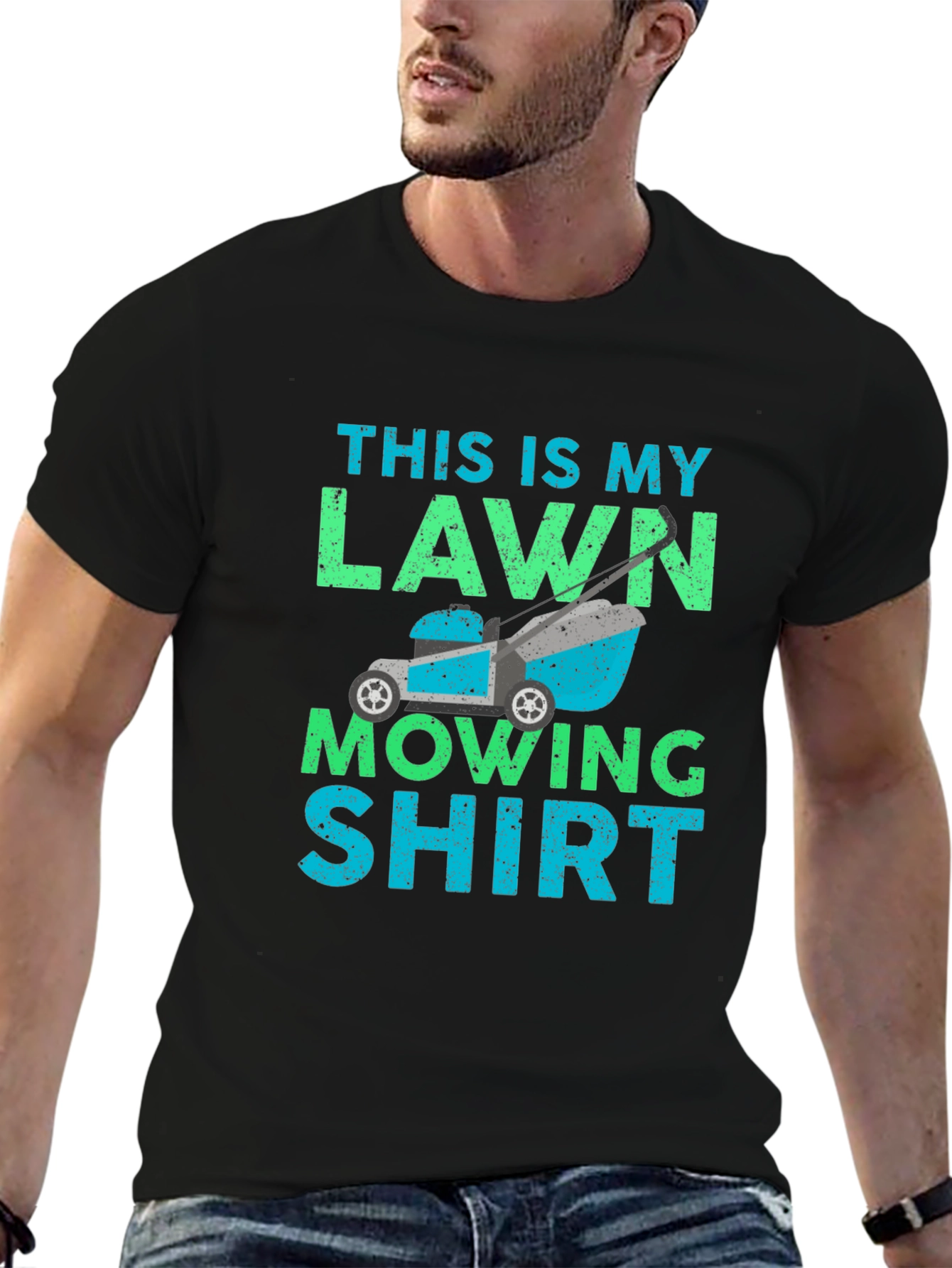 Black Funny Lawn Mowing T-Shirt view 6