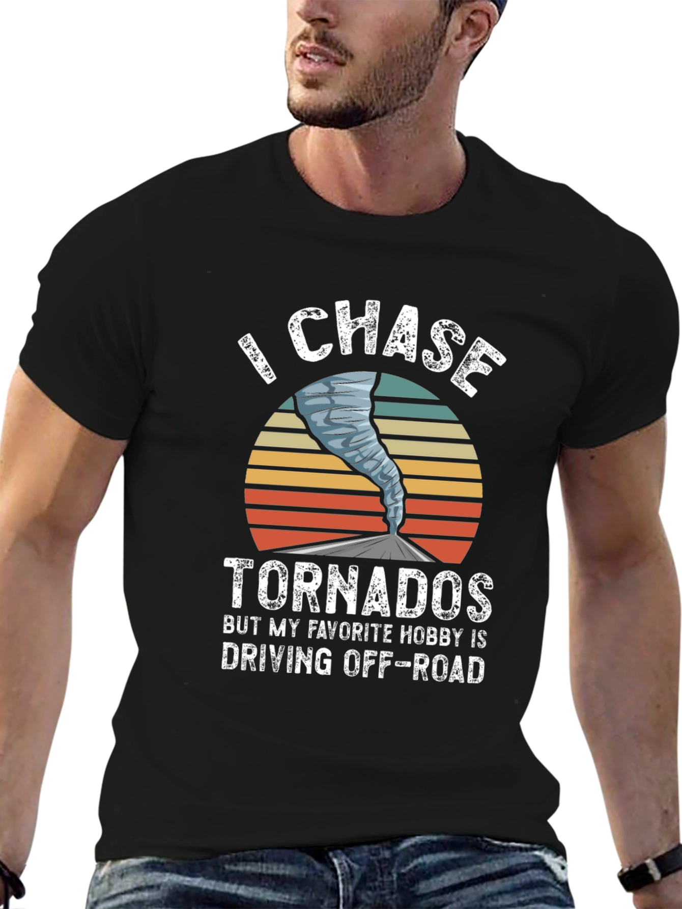 Black I Chase Tornadoes Men's Graphic T-Shirt view 6