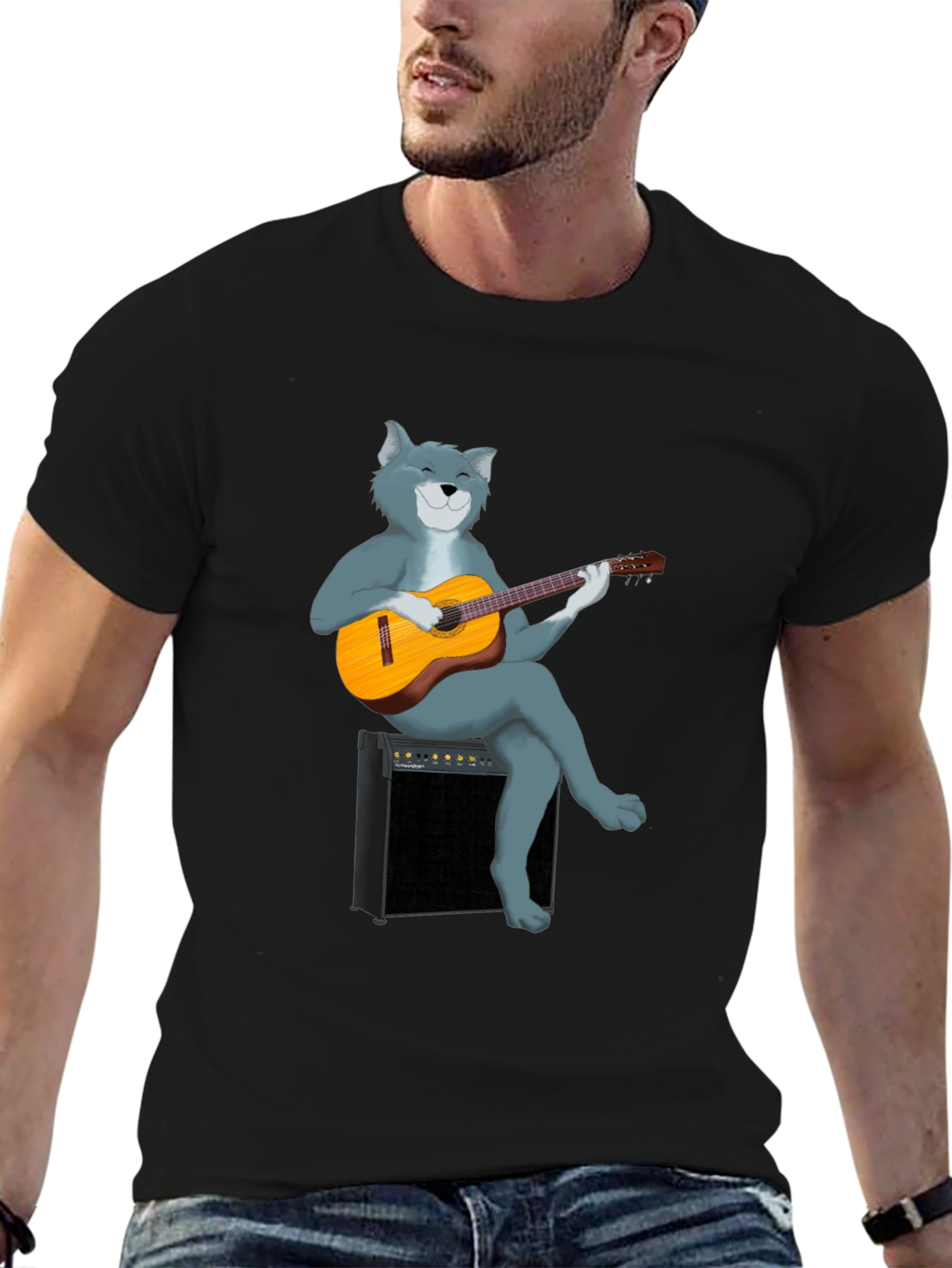 Black Cat Guitarist T-Shirt - Cool Graphic Tee view 6
