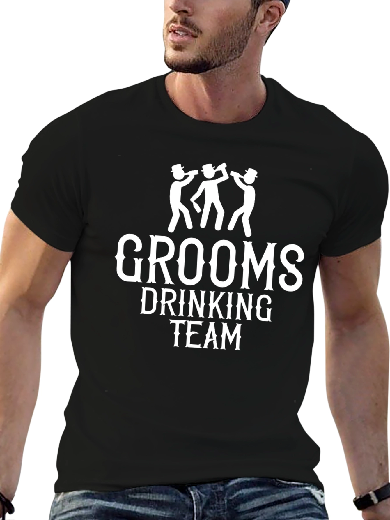 Black Grooms Drinking Team T-Shirt - Black view 6