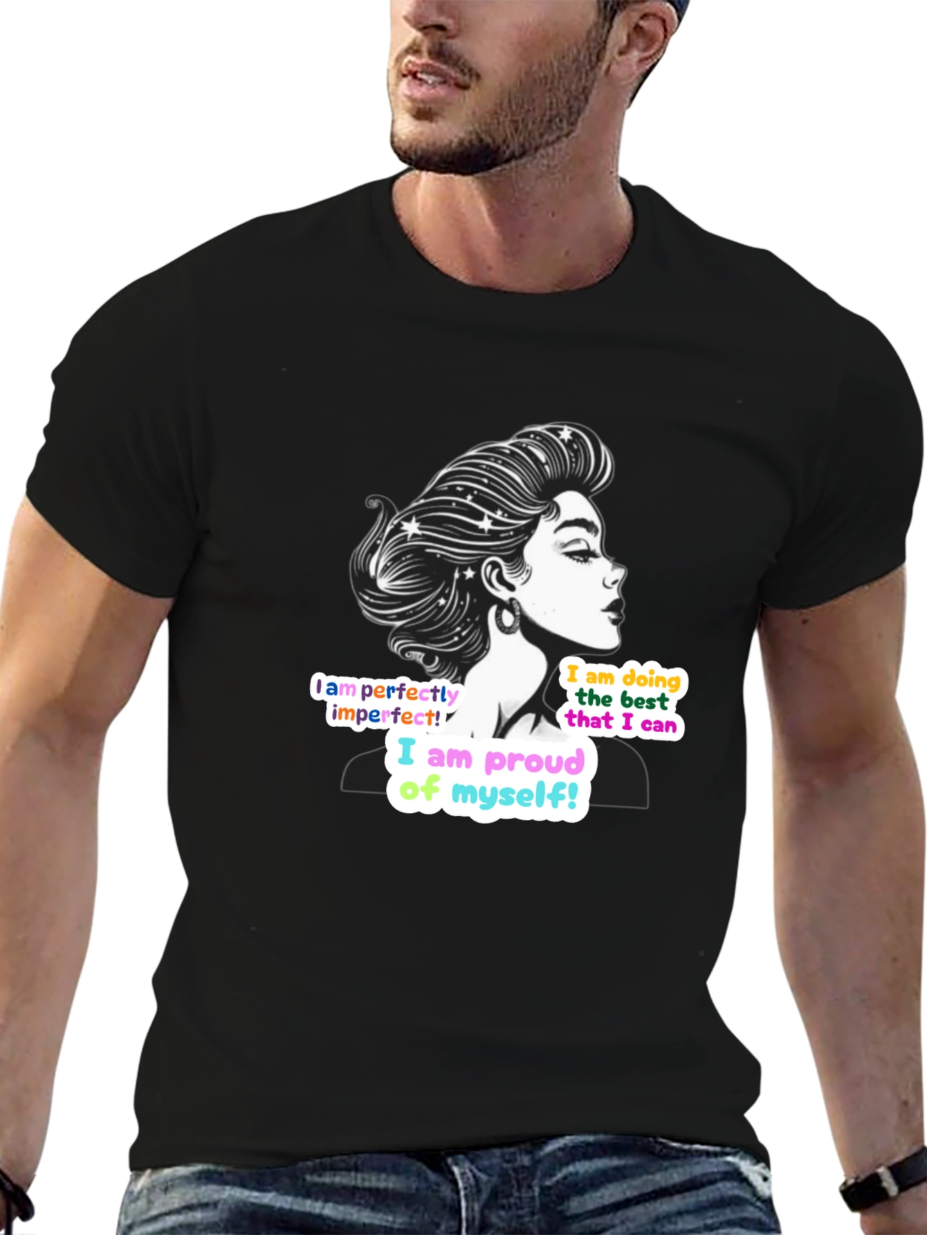 Black Empowering Woman T-Shirt: Perfectly Imperfect Design view 6