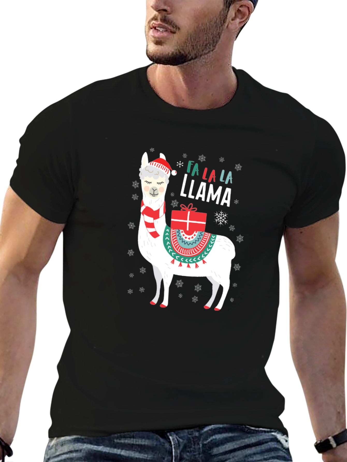 Black Festive Llama Christmas T-Shirt view 6