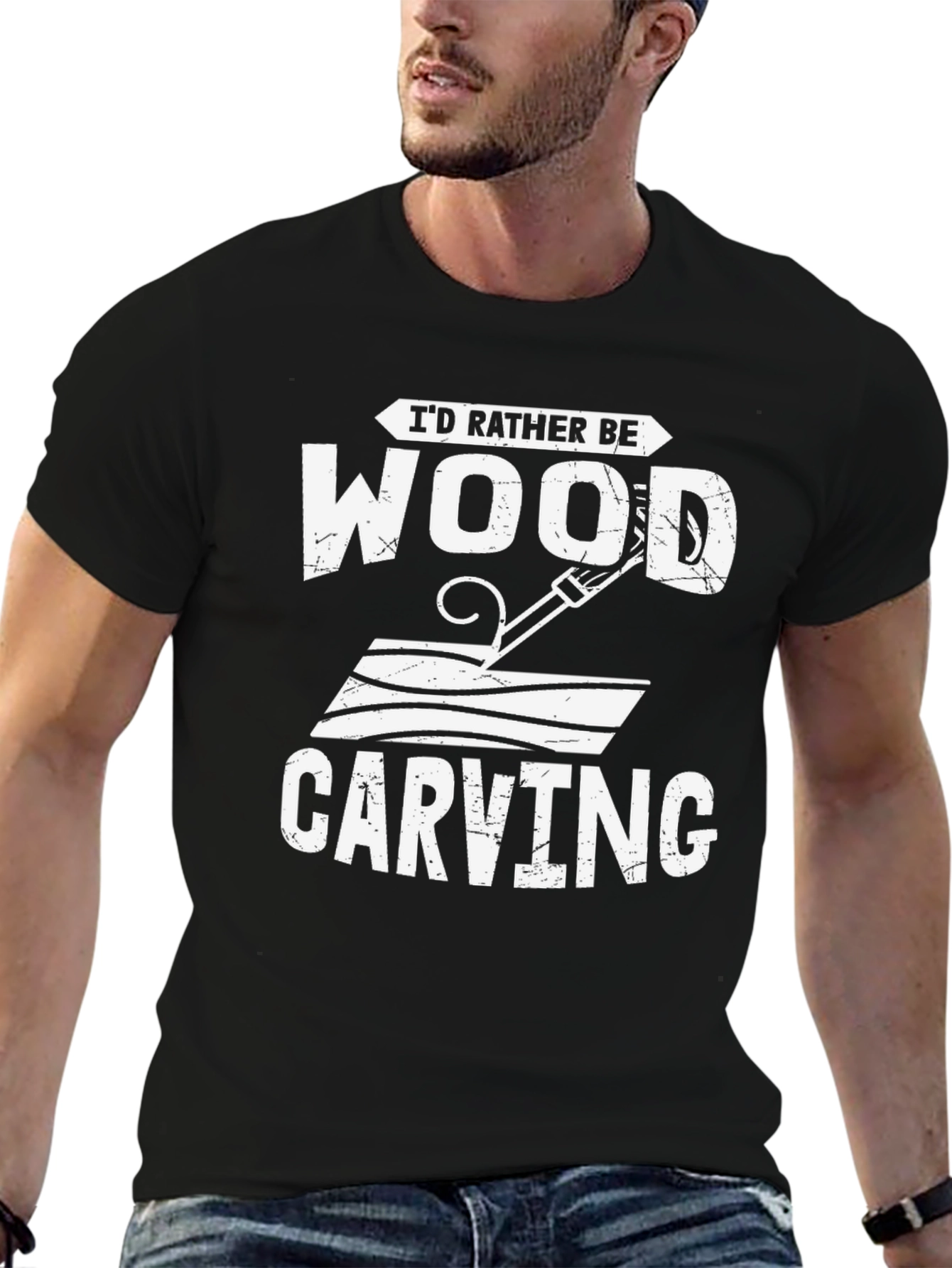Black I'd Rather Be Wood Carving T-Shirt view 6