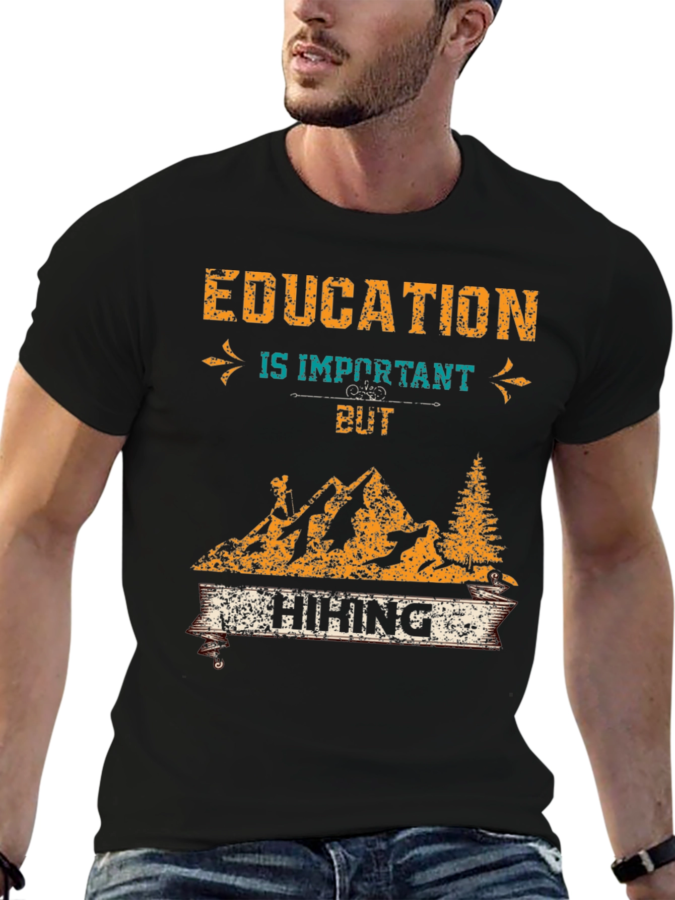 Black Education is Important But Hiking T-Shirt view 6