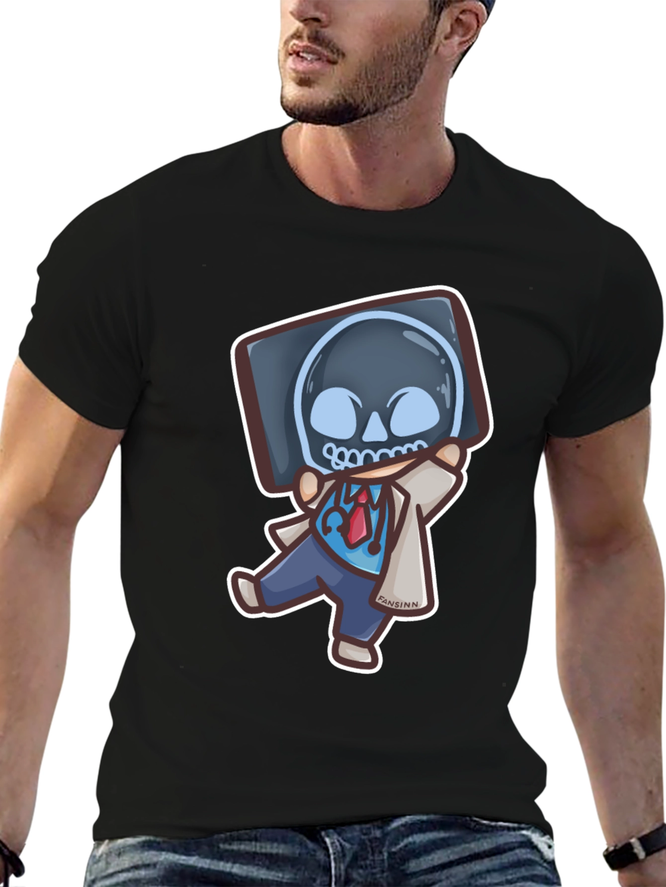 Black Funny Doctor X-Ray Skull T-Shirt view 6