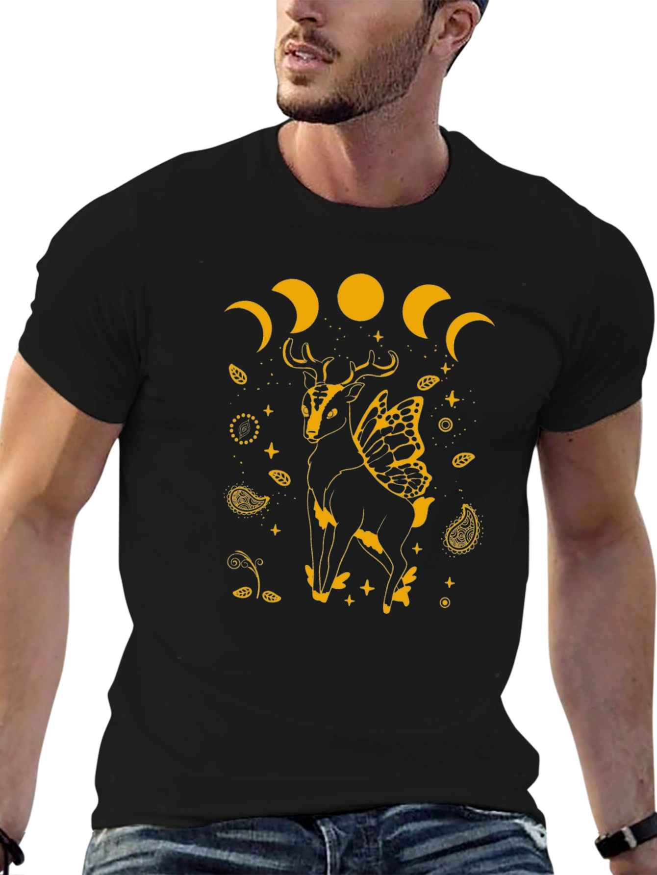 Black Deer Moon Phase Graphic Tee view 6
