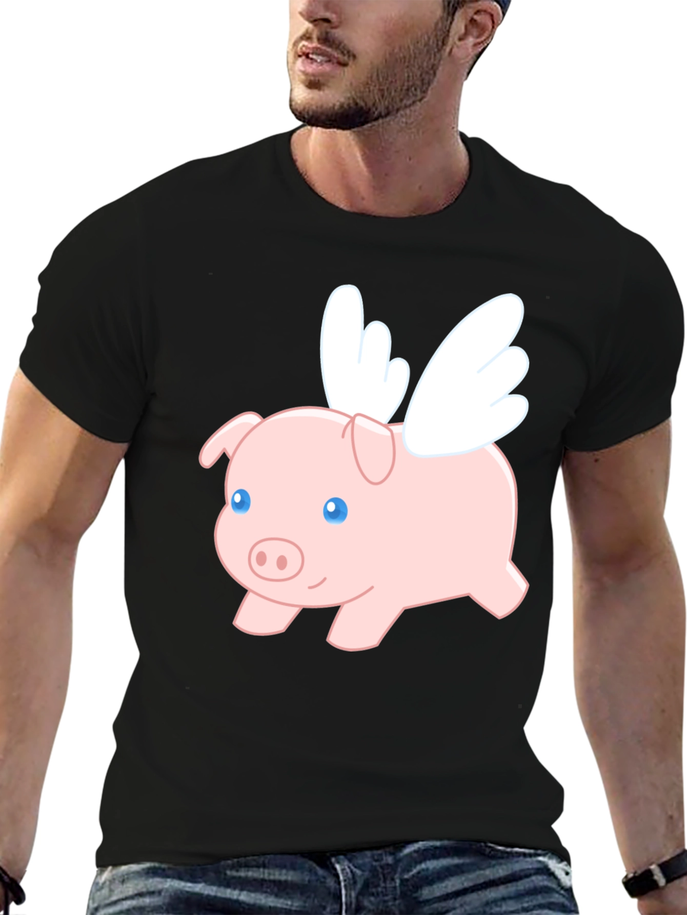 Black Flying Pig Graphic T-Shirt view 6
