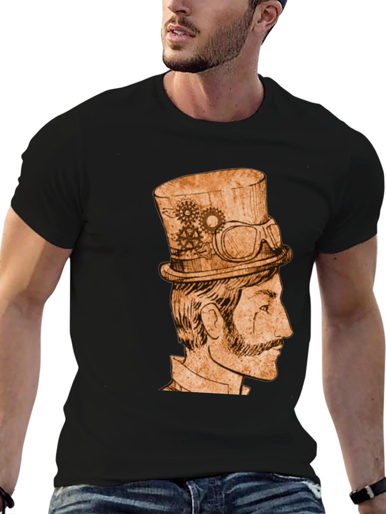 Black Steampunk Gentleman Graphic Tee - Black Cotton view 6