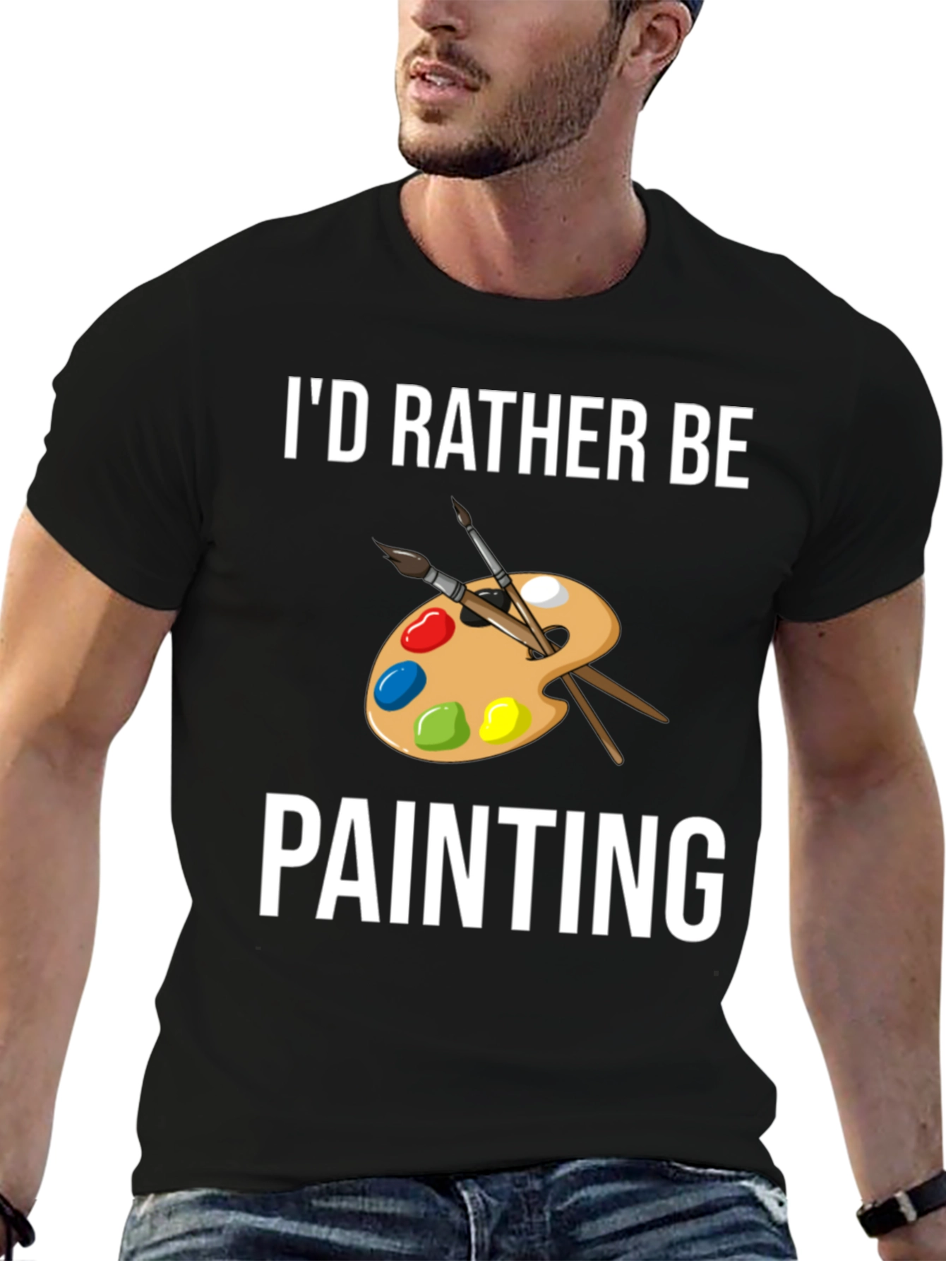 Black I'd Rather Be Painting T-Shirt - Artist Palette Design view 6