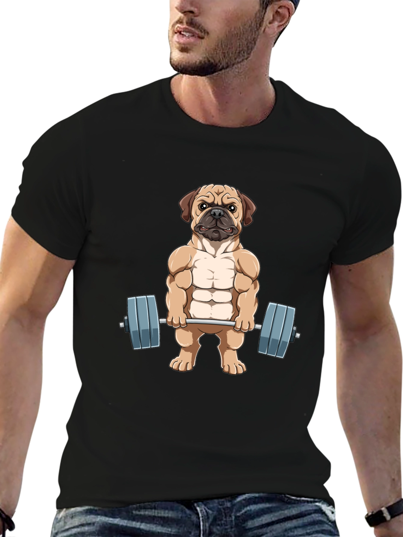Black Muscle Dog Graphic Tee - Workout Pug T-Shirt view 6