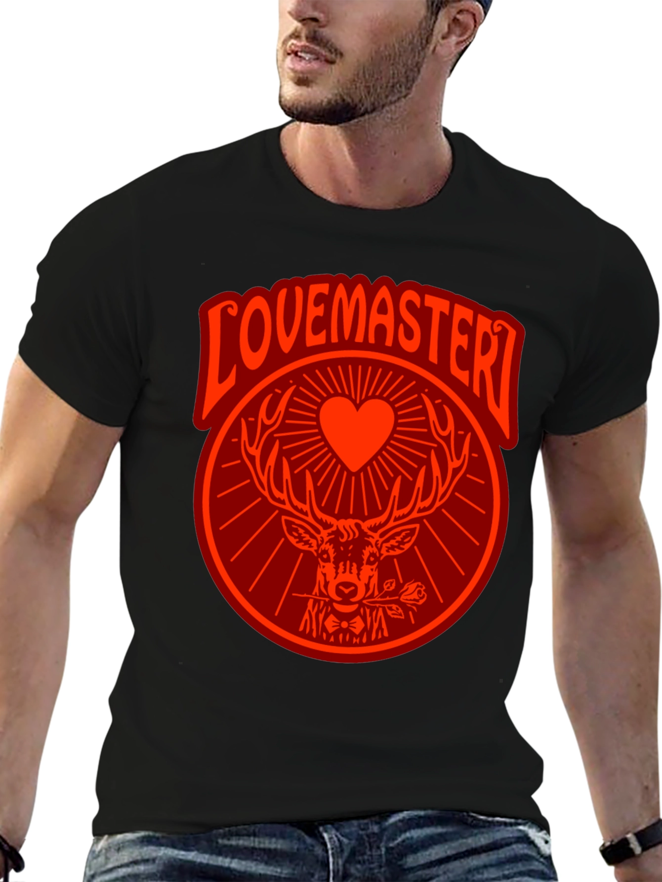 Black Lovemaster Graphic Tee - Deer Heart Rose Design view 6