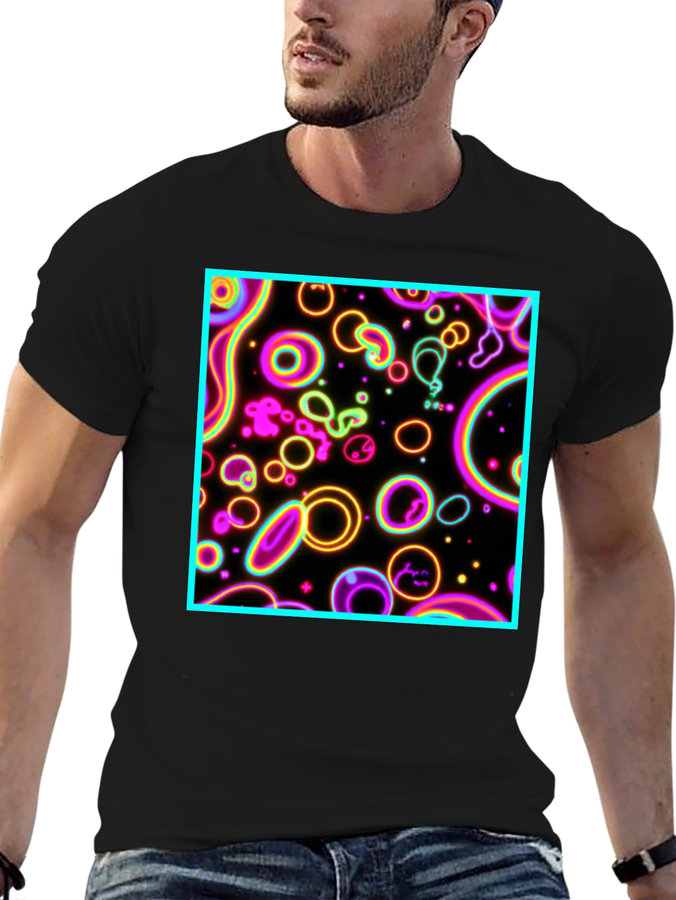 Black Neon Glow Abstract Graphic Print Tee view 6