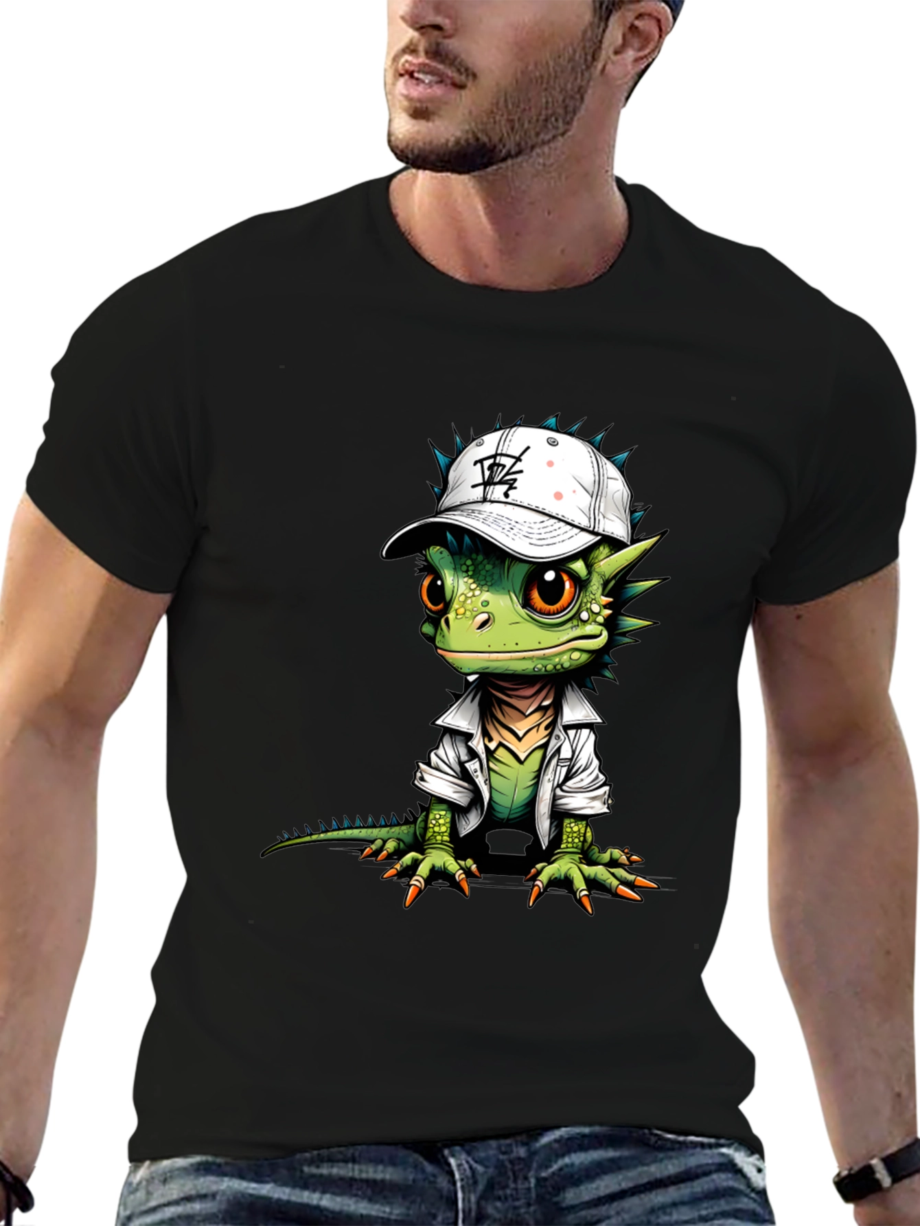 Black Cool Lizard Graphic Tee view 6