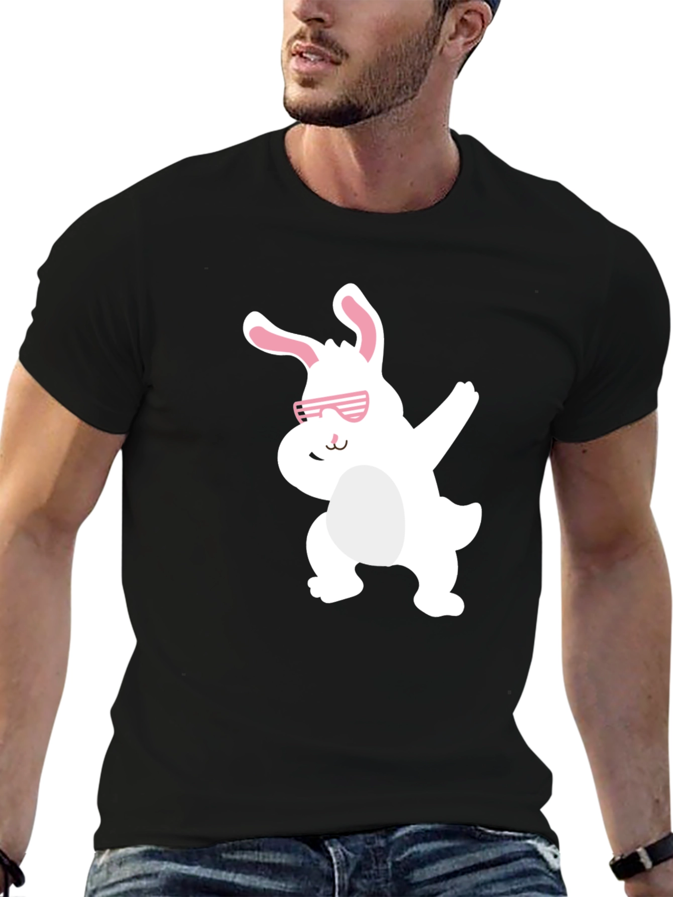 Black Funny Easter Bunny Dabbing Black T-Shirt view 6