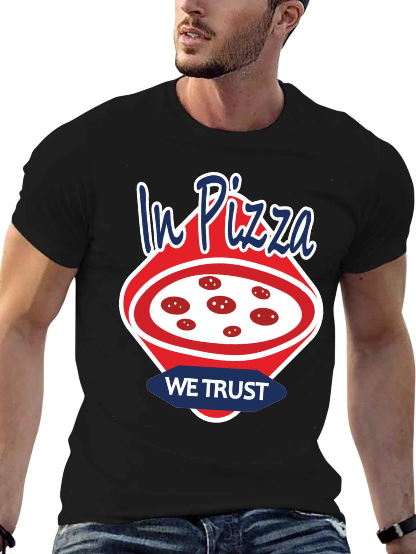 Black In Pizza We Trust T-Shirt - Funny Foodie Tee view 6