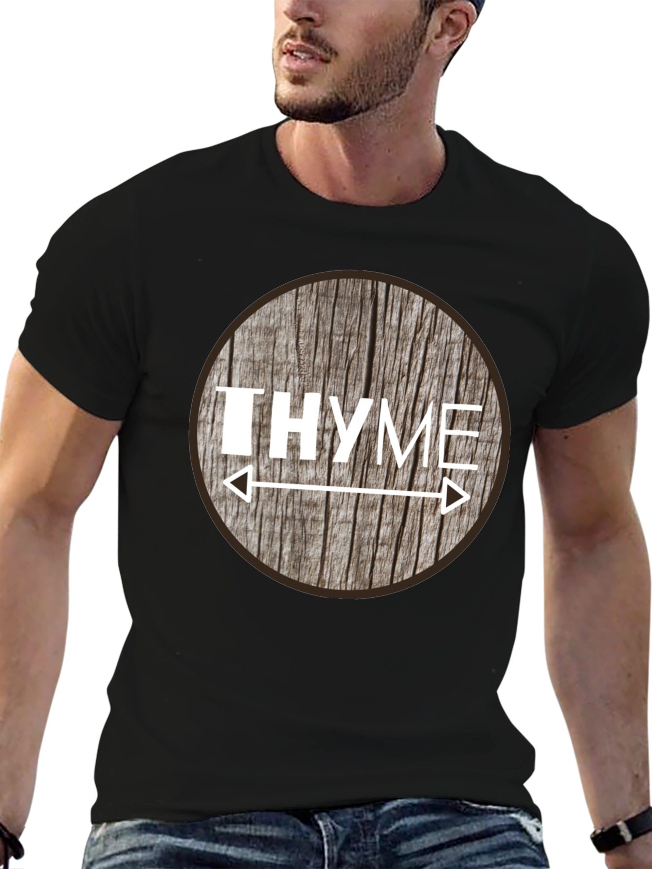 Black Funny Thyme Herb Pun T-Shirt view 6