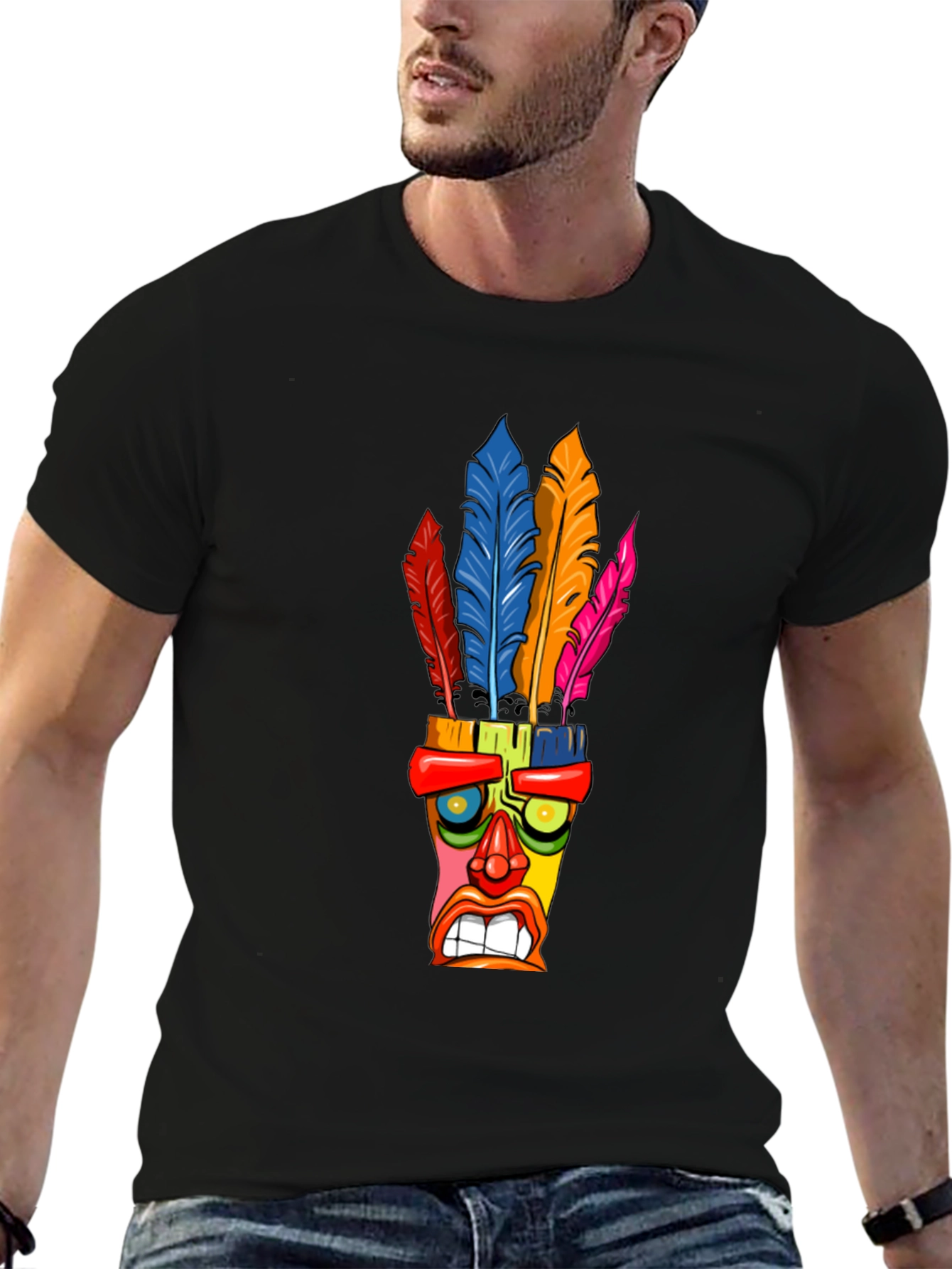 Black Colorful Tiki Mask T-Shirt view 6
