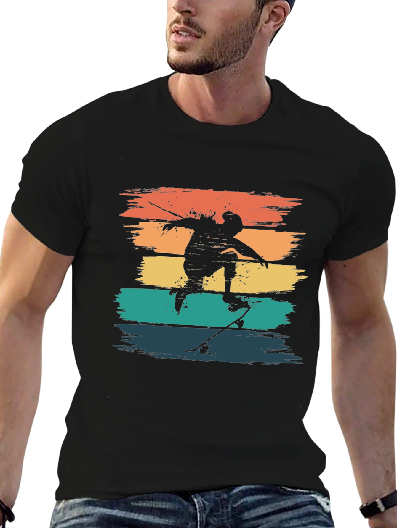 Black Retro Skateboarder Tee - Vintage Style T-Shirt view 6