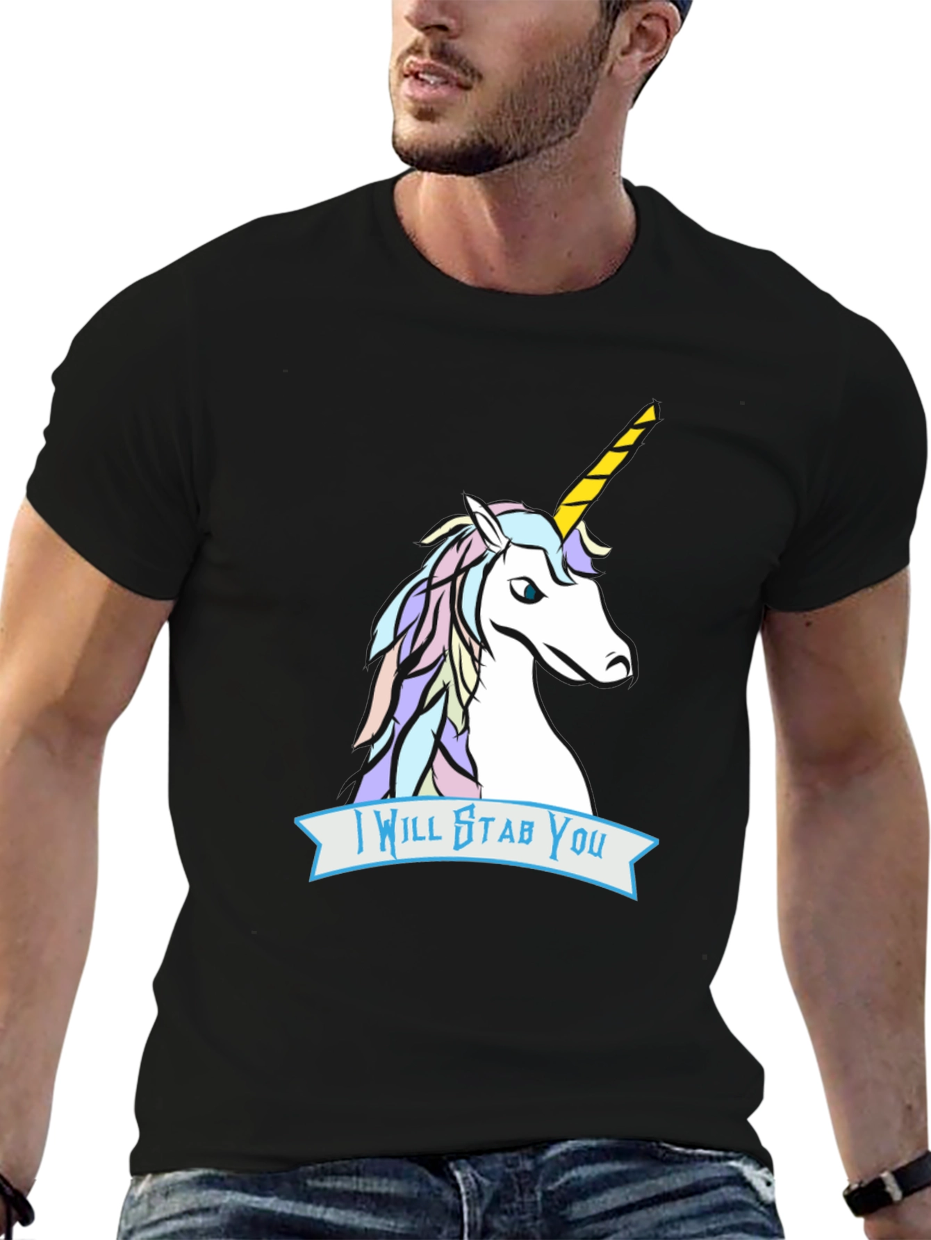 Black Unicorn Stab T-Shirt - Funny Graphic Tee view 6
