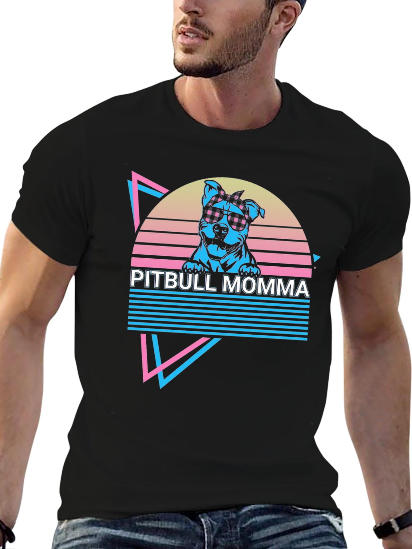 Black Pitbull Momma Retro T-Shirt view 6