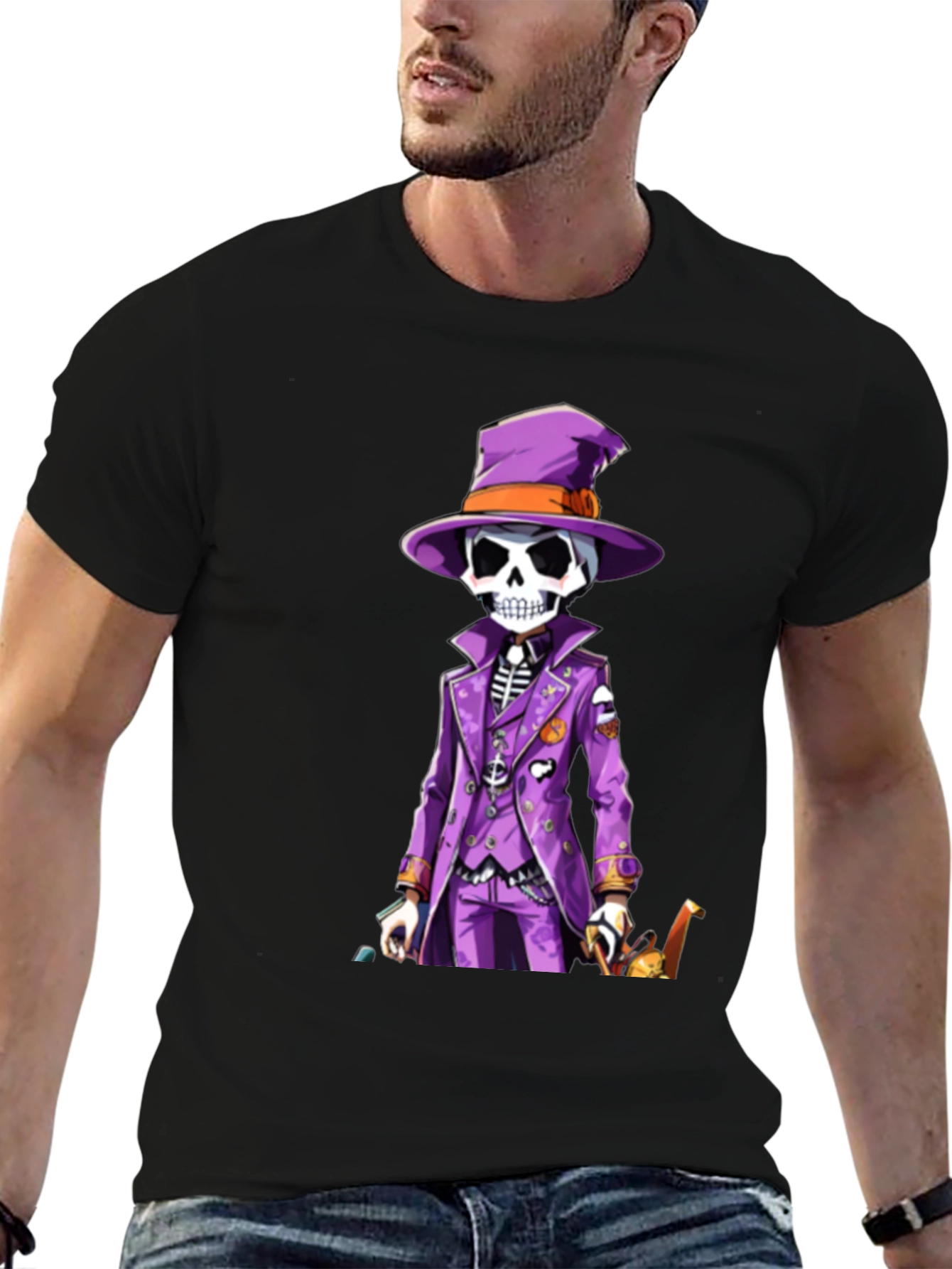 Black Skeleton in Purple Suit T-Shirt view 6