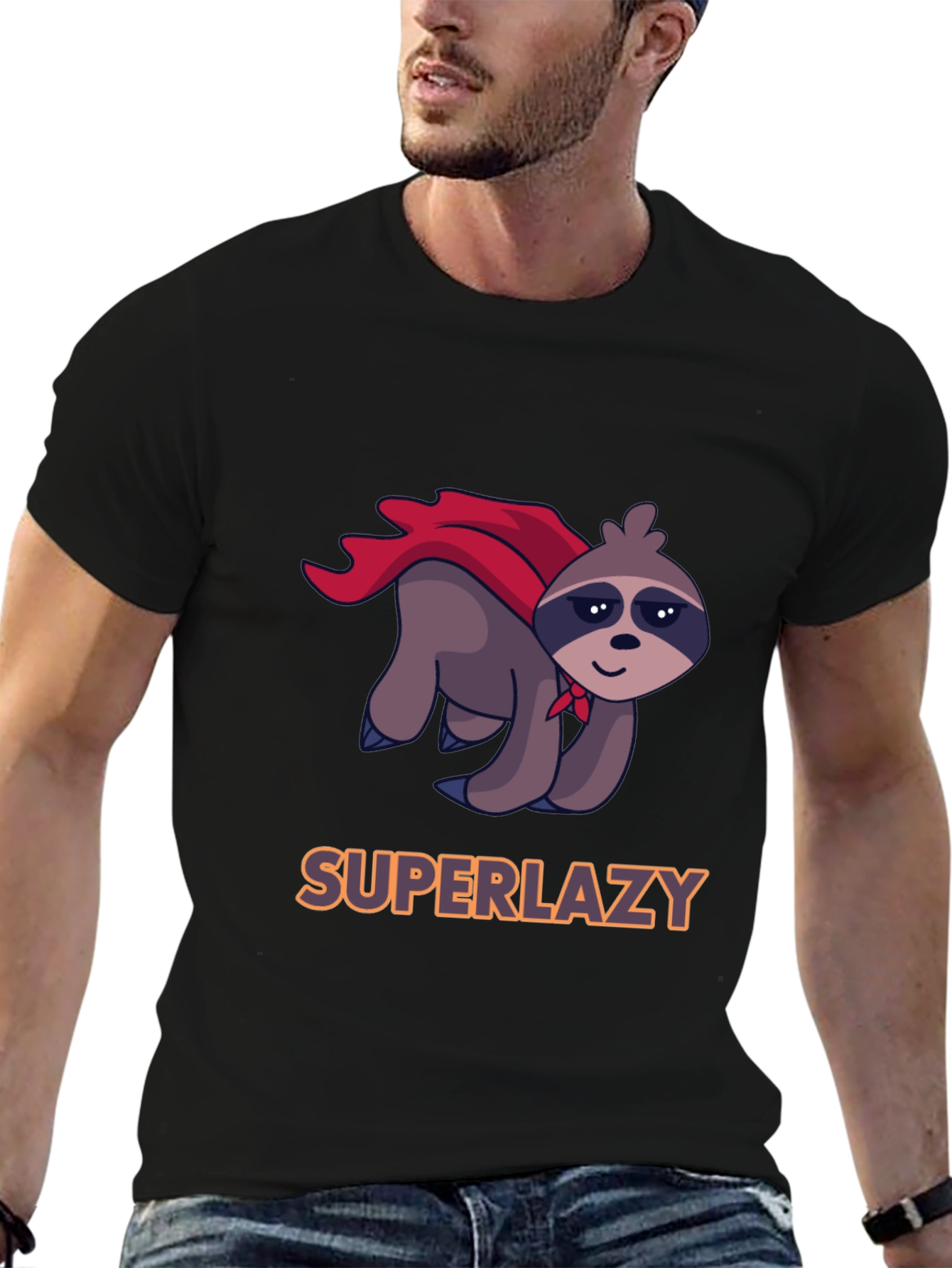 Black Superlazy Sloth Hero Graphic Tee view 6