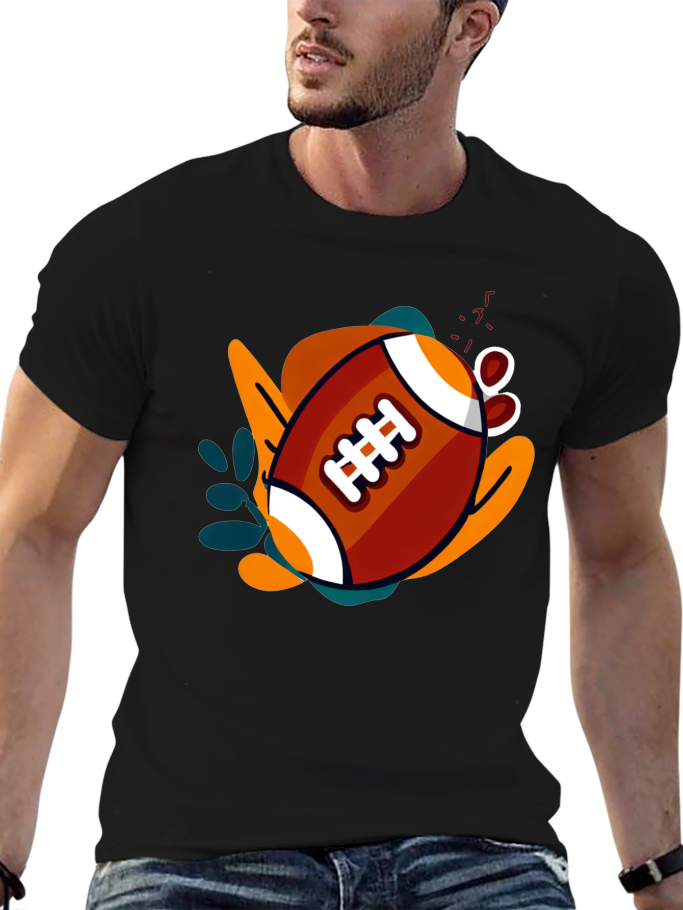 Black Graphic Football T-Shirt - Black Casual Tee view 6