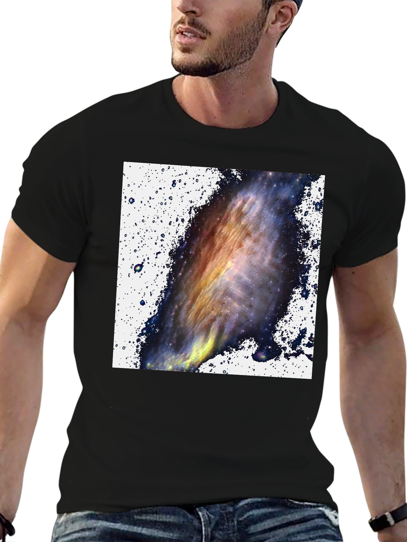 Black Galaxy Print Black T-Shirt - Celestial Style view 6