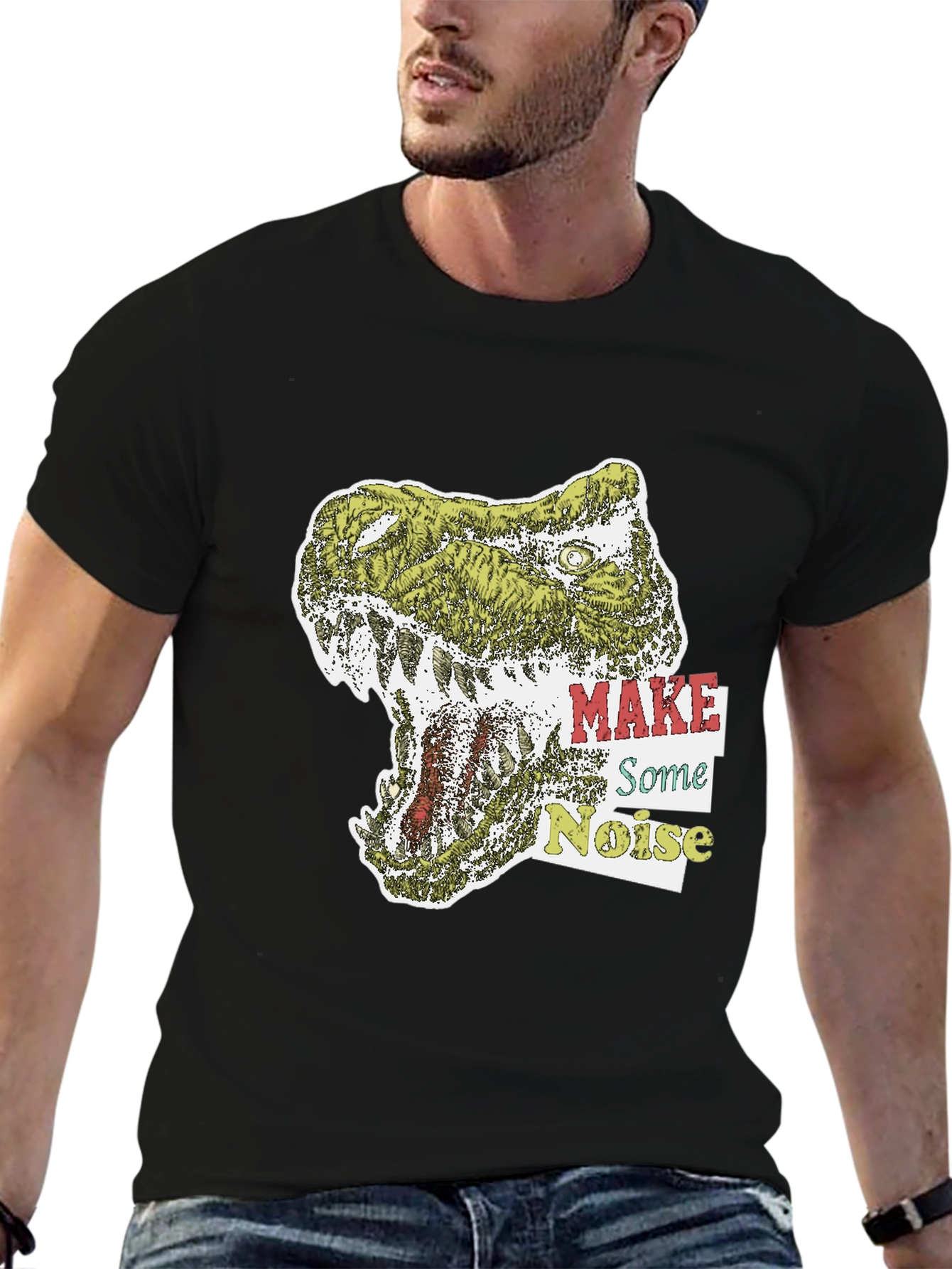 Black Dino Roar Graphic Tee - Make Some Noise T-Shirt view 6