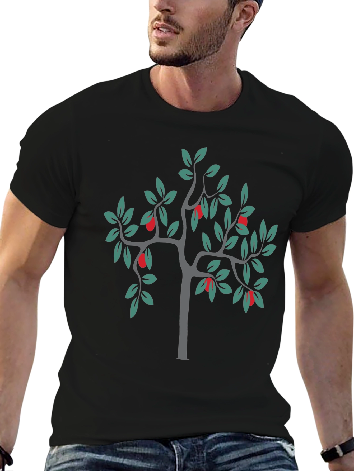Black Stylish Black Tree Graphic Tee view 6