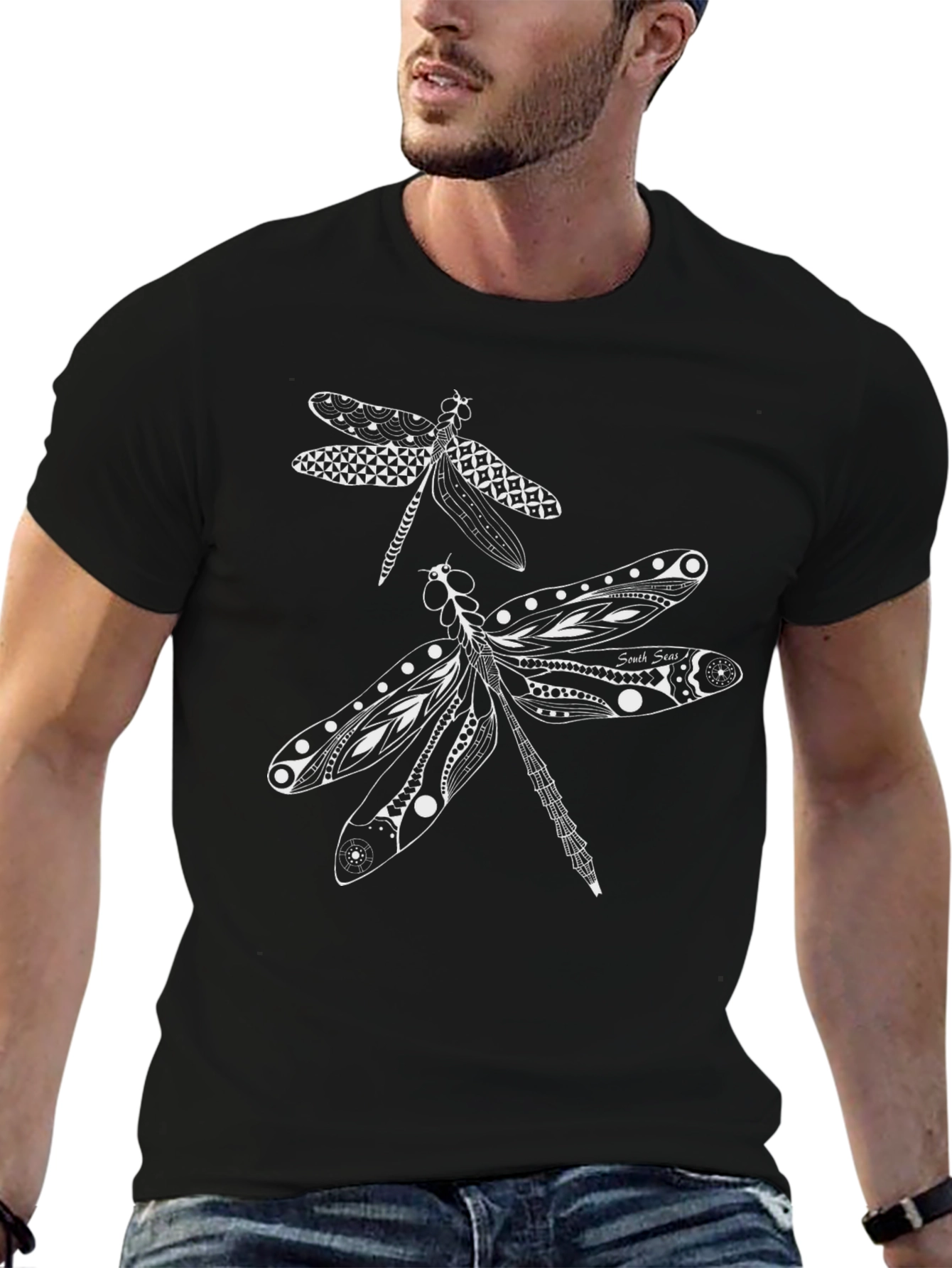 Black Dragonfly Graphic Print Black T-Shirt view 6