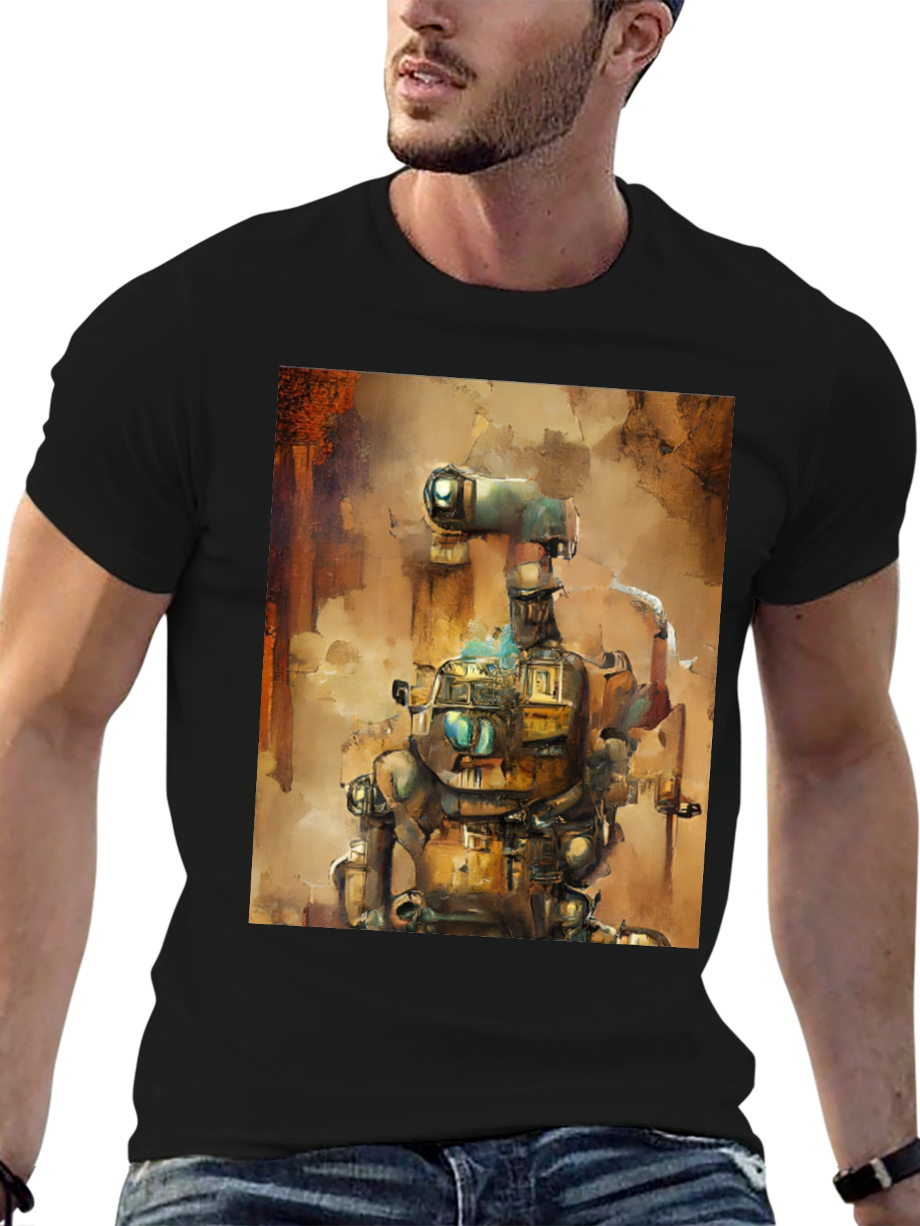 Black Steampunk Robot Graphic Tee - Unique Design view 6
