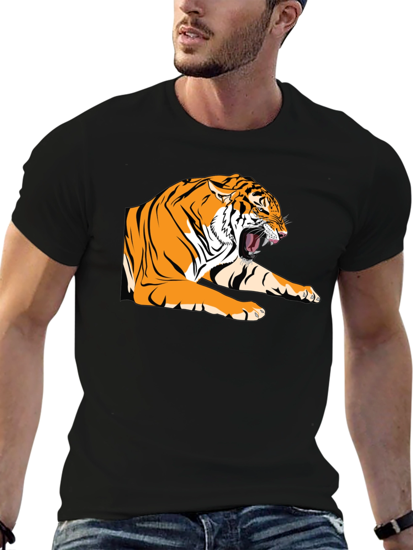 Black Roaring Tiger Graphic Tee - Bold Black T-Shirt view 6
