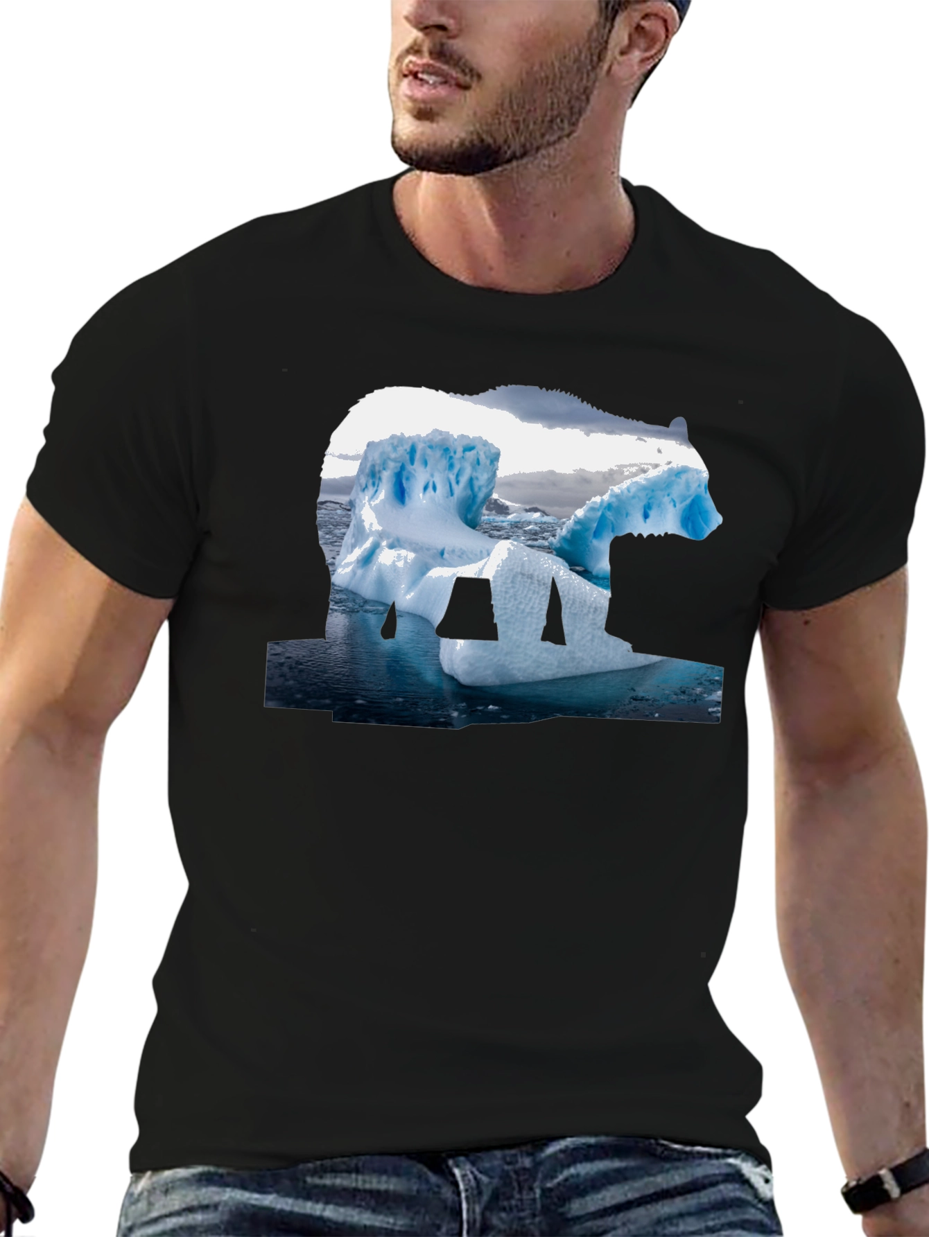 Black Polar Bear Iceberg Graphic Tee - Black Cotton T-Shirt view 6