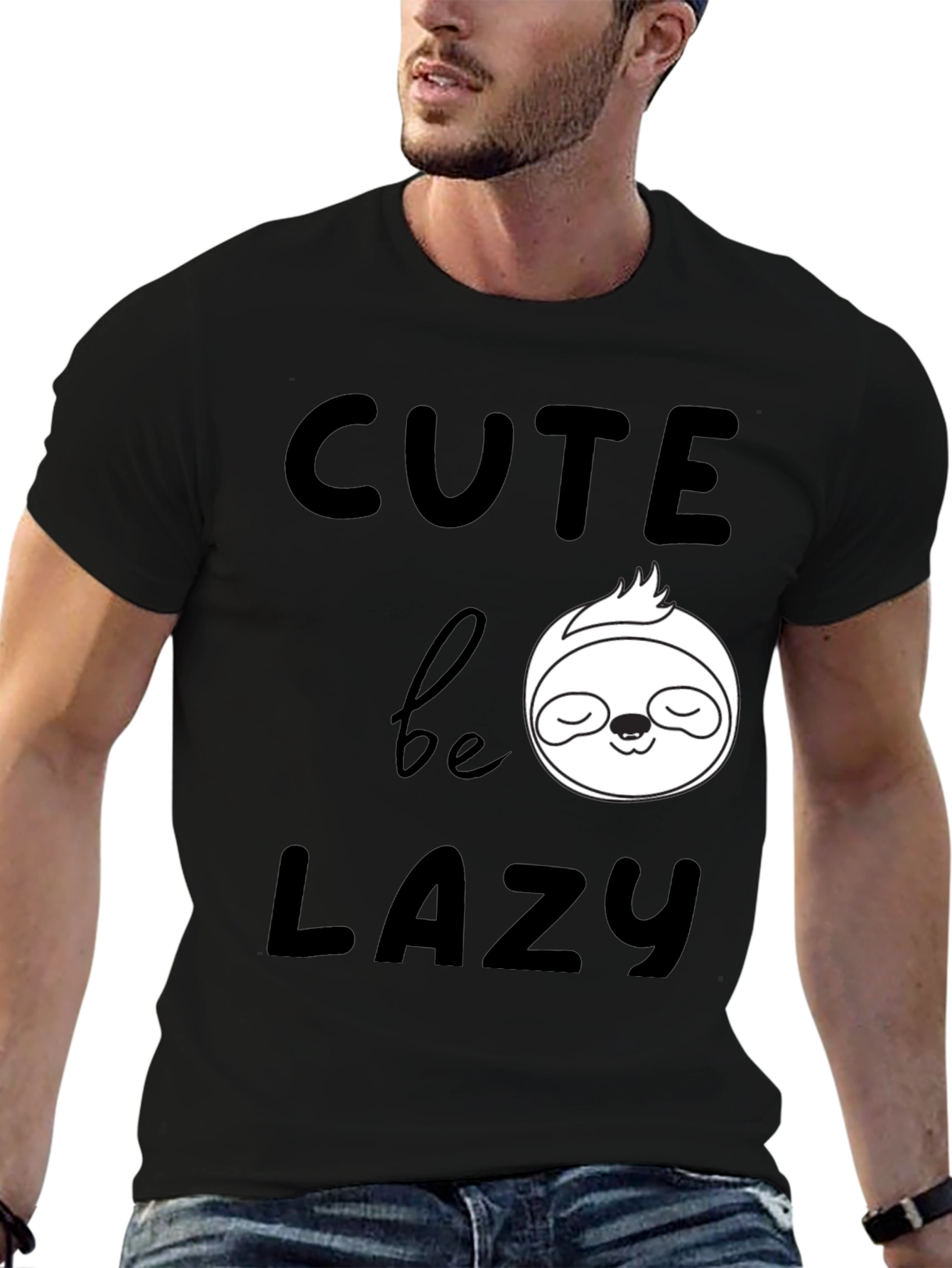 Black Cute Be Lazy Sloth Graphic T-Shirt view 6