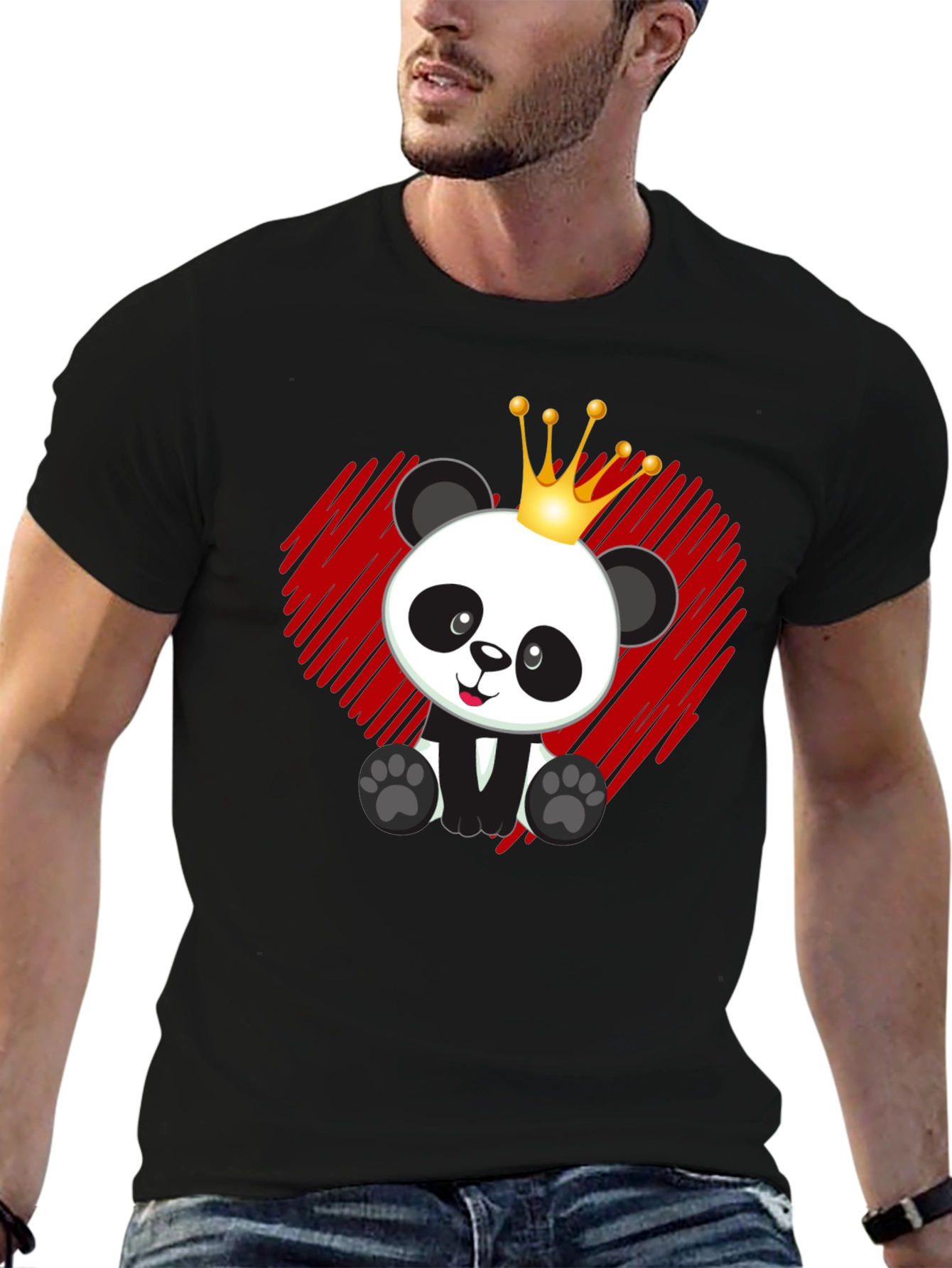 Black Panda King T-Shirt - Cute Bear Graphic Tee view 6