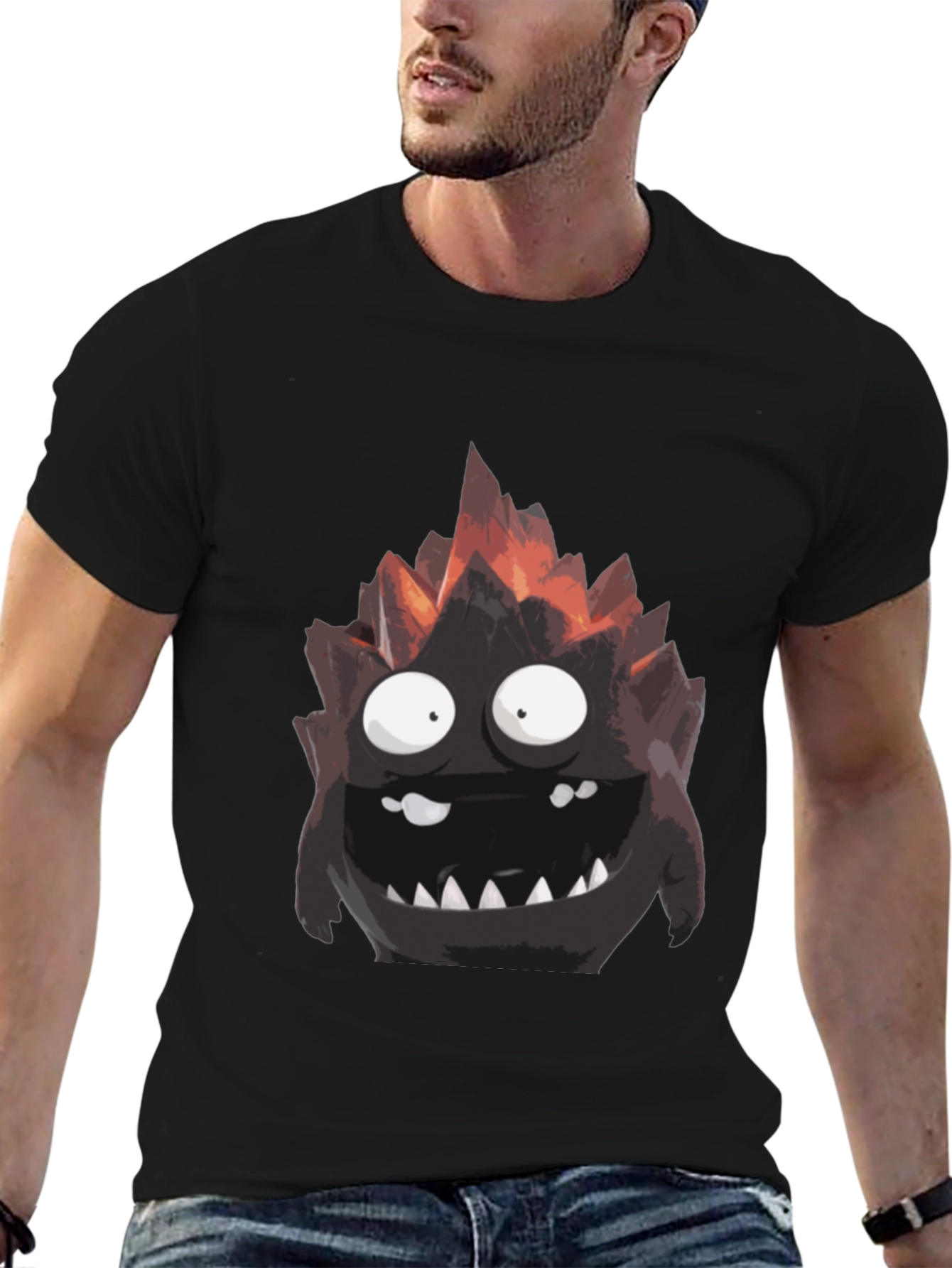 Black Monster Graphic Tee - Black Cotton T-Shirt view 6
