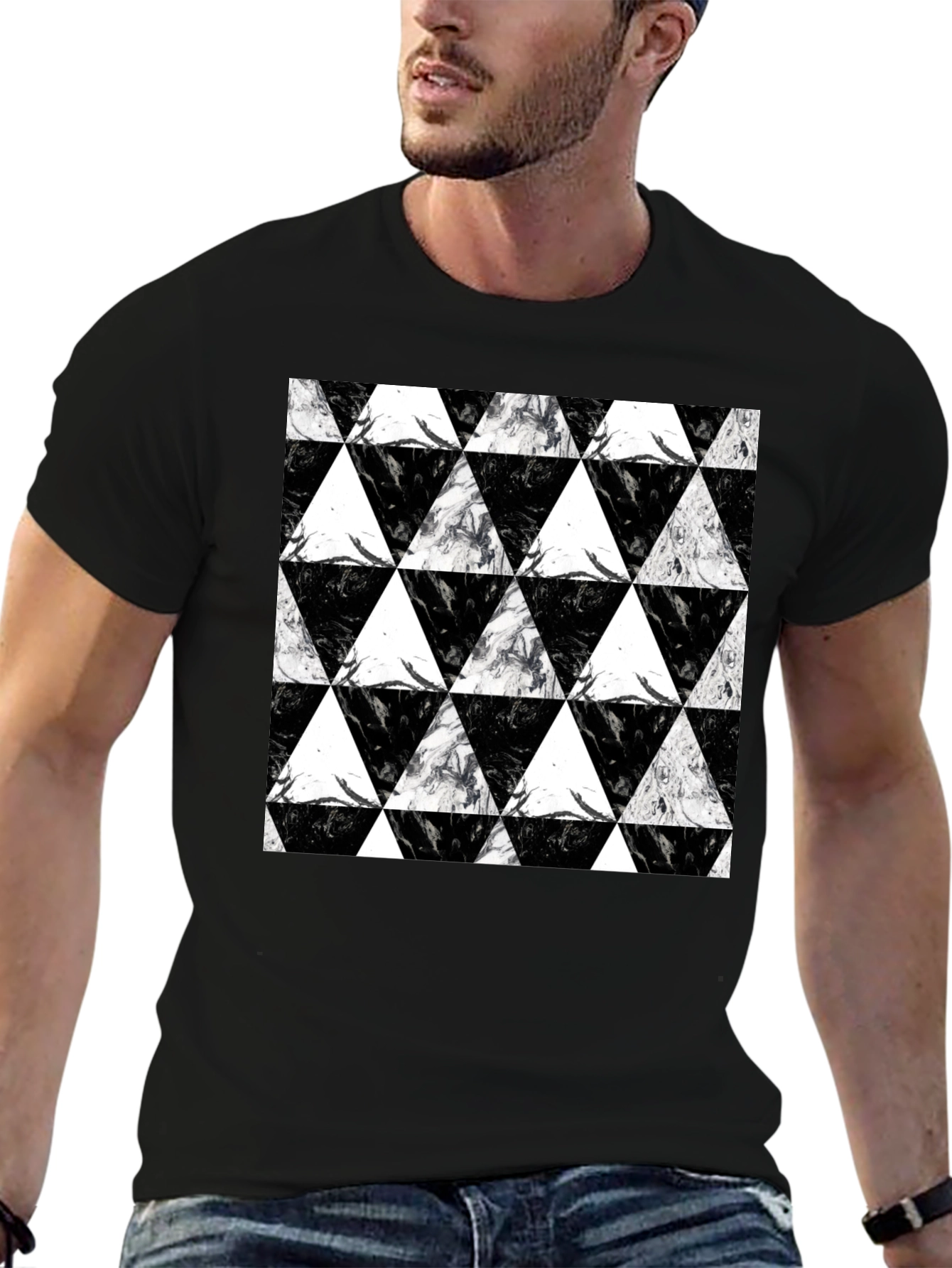 Black Black Triangle Pattern Graphic Tee view 6