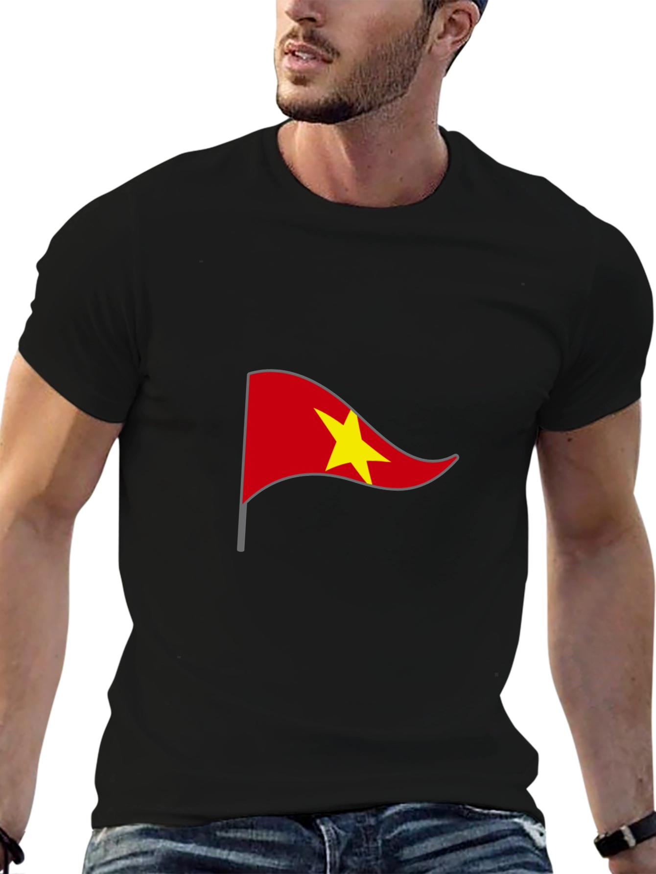 Black Vietnam Flag Graphic Tee - Black Casual T-Shirt view 6