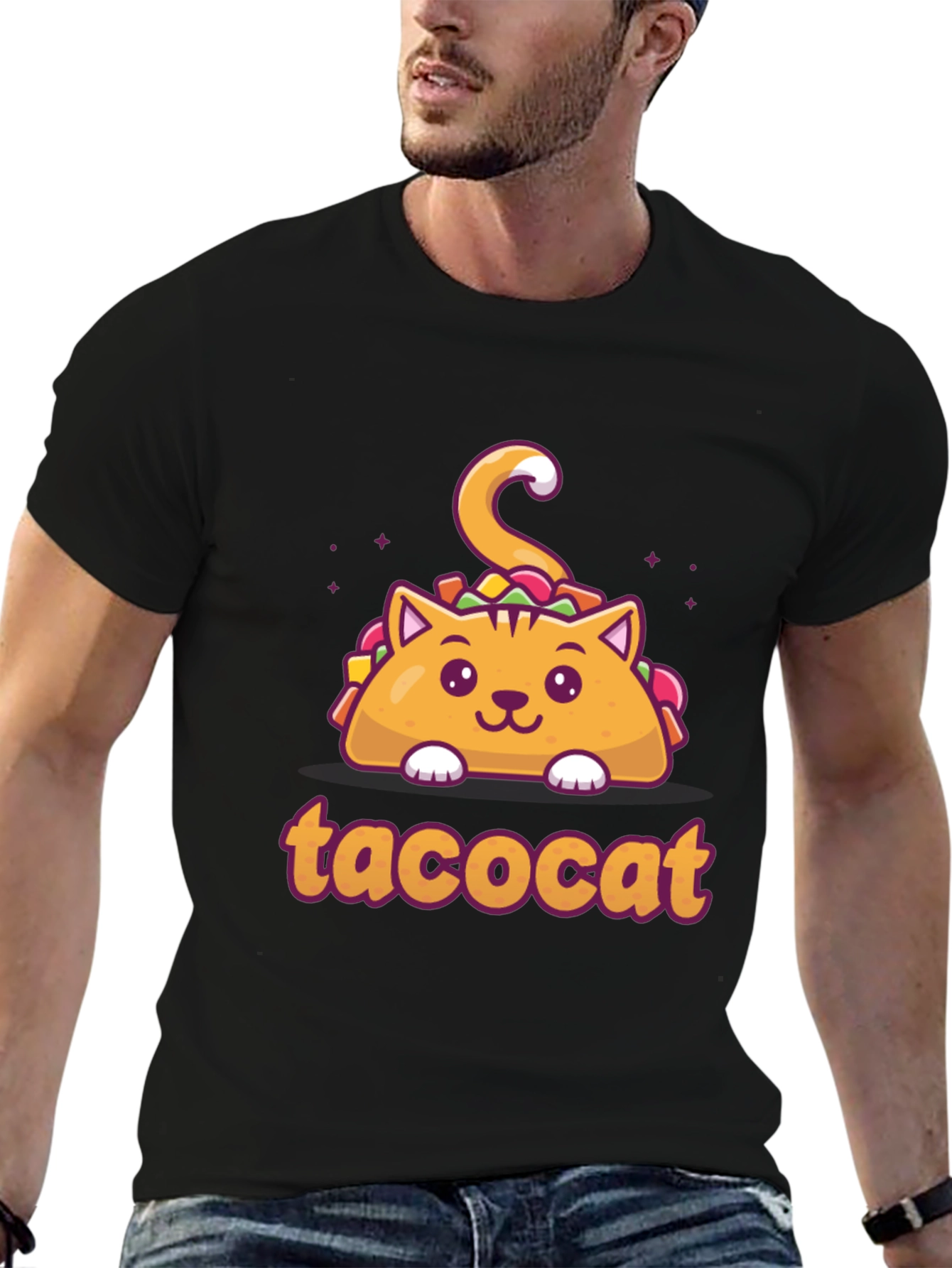 Black Taco Cat Graphic Tee - Novelty Shirt view 6