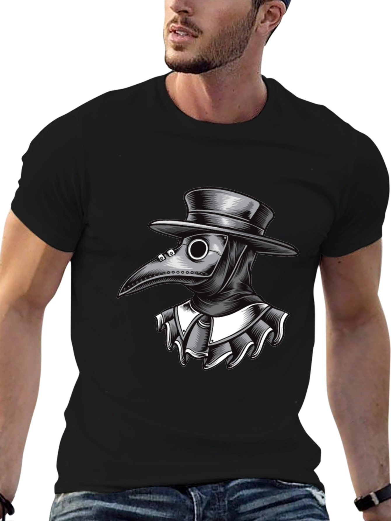 Black Plague Doctor Graphic Tee - Black Cotton T-Shirt view 6