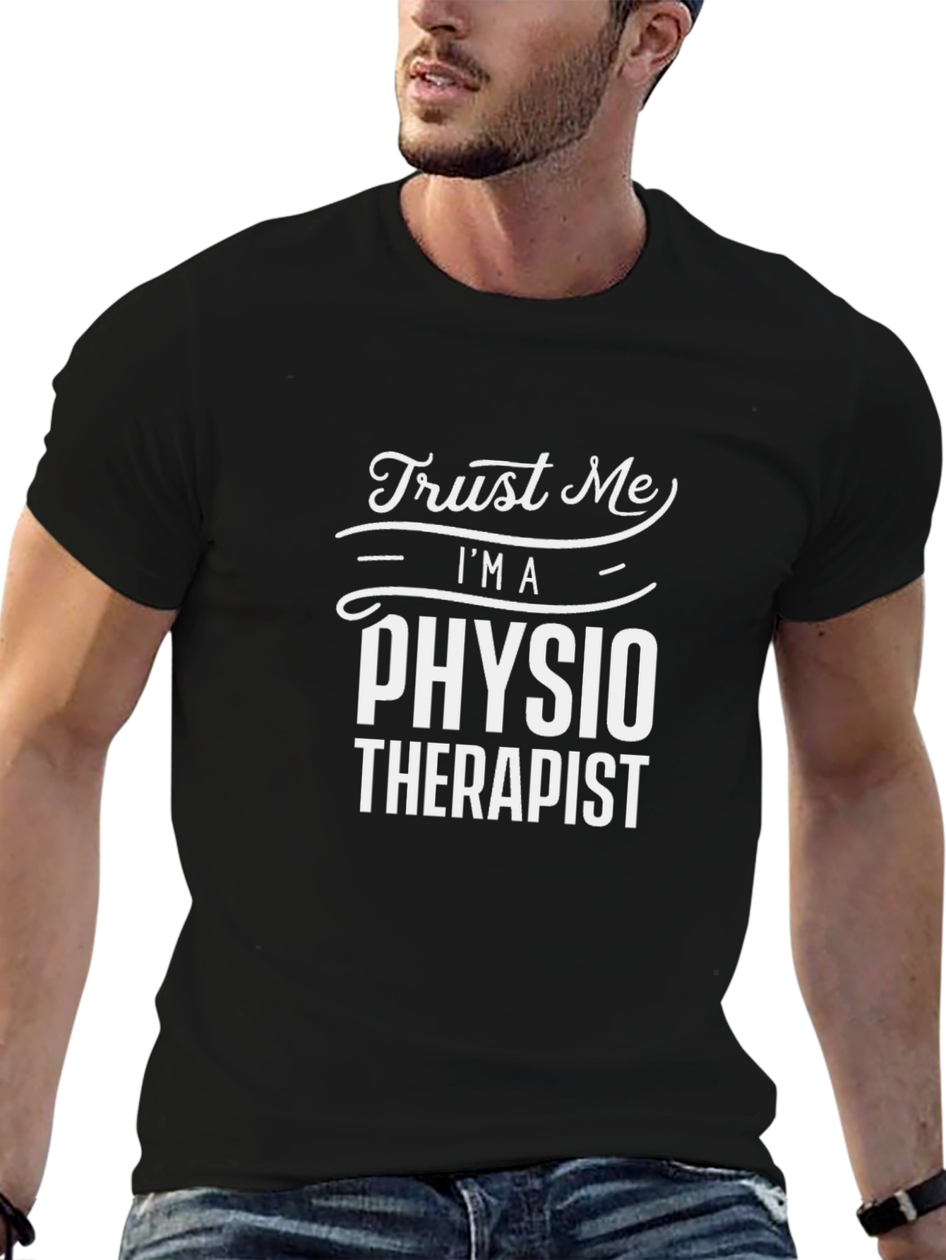Black Trust Me I'm A Physio Therapist T-Shirt view 6