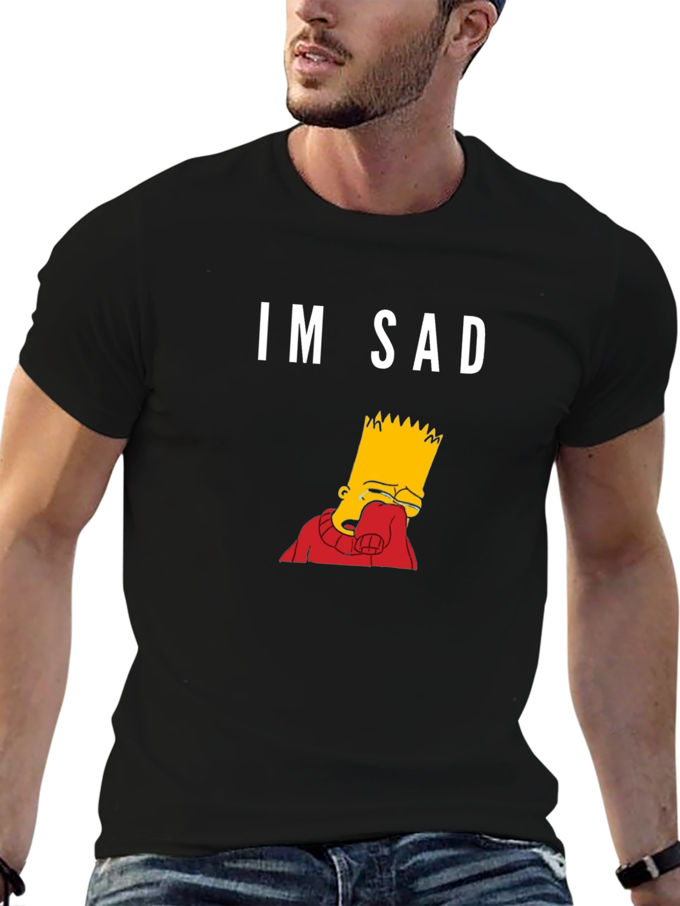 Black Im Sad Bart Simpson Graphic Tee - Black Cotton Blend view 6
