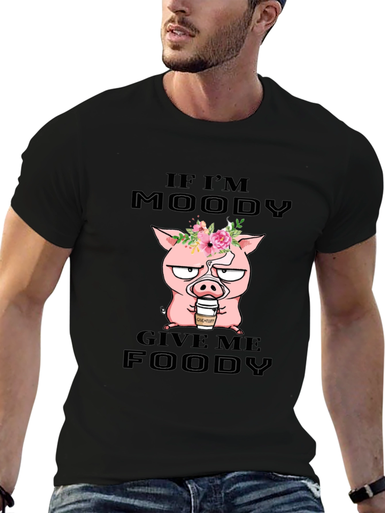 Black Moody Pig Foodie T-Shirt view 6