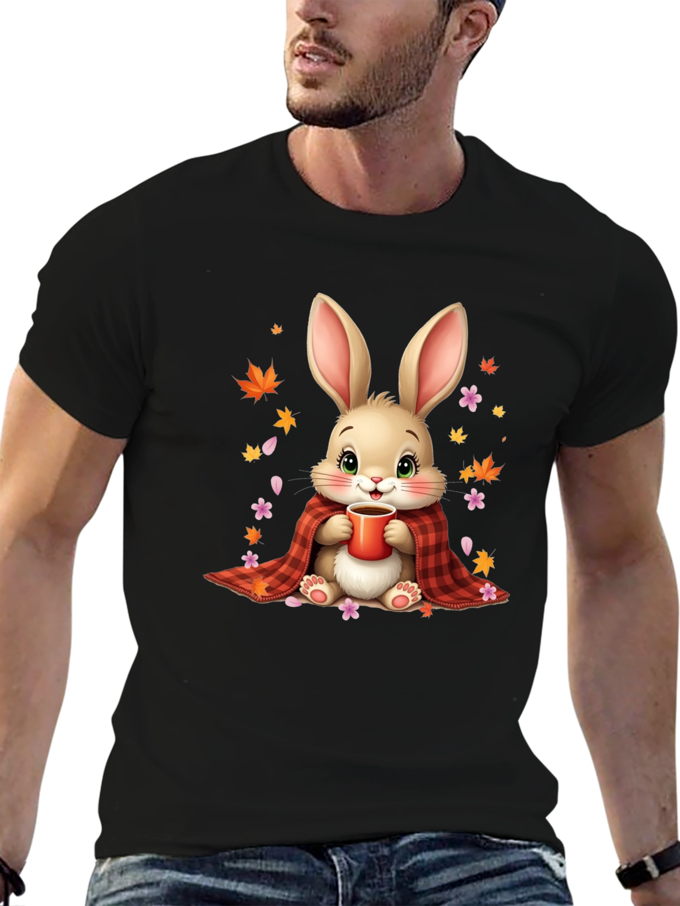Black Cozy Bunny Graphic Tee view 6