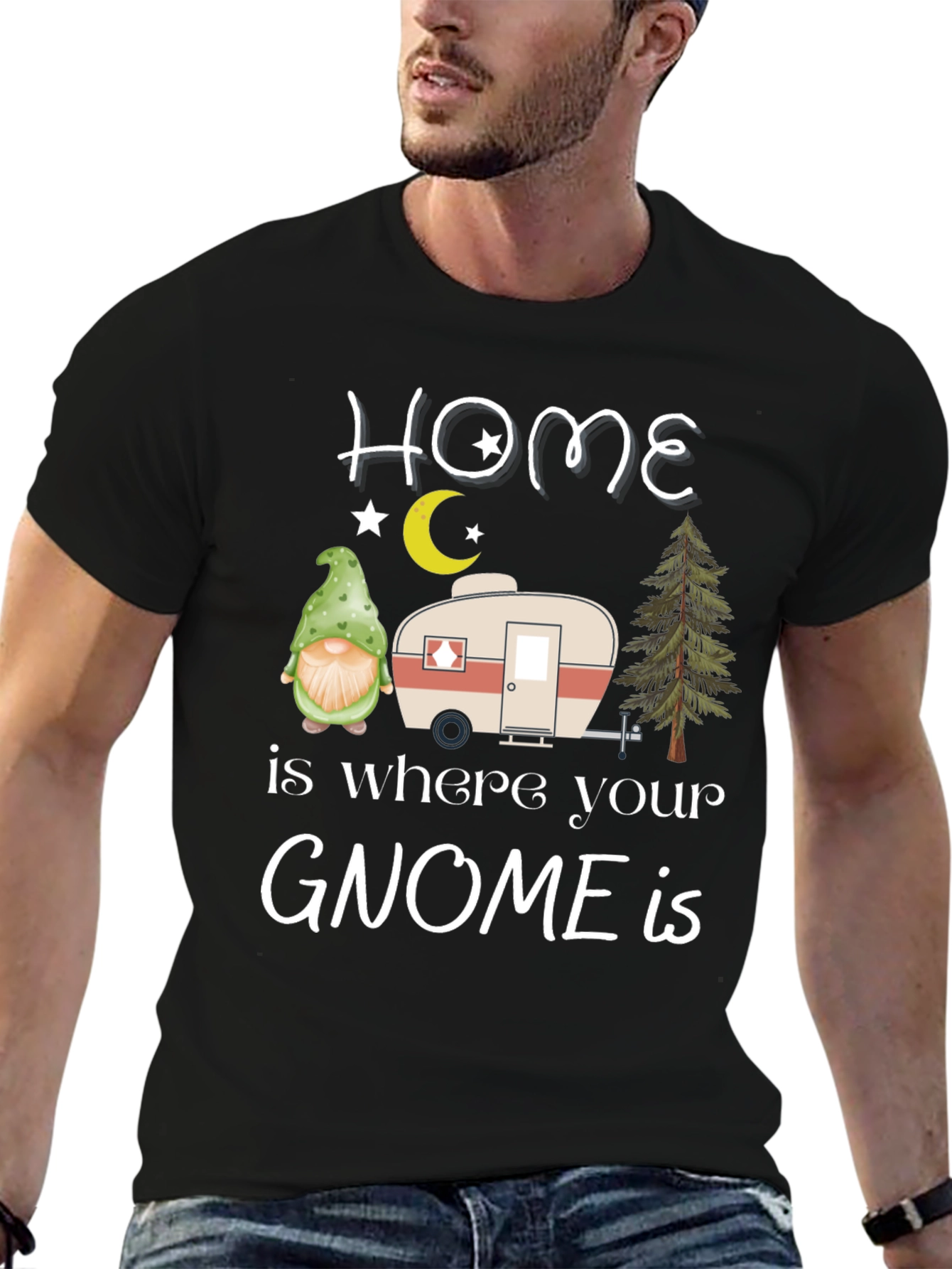 Black Home is Where Your Gnome is T-Shirt view 6