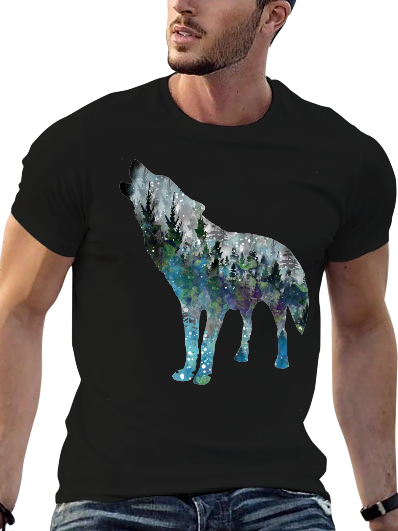 Black Wolf Forest Graphic Tee - Stylish Nature Shirt view 6