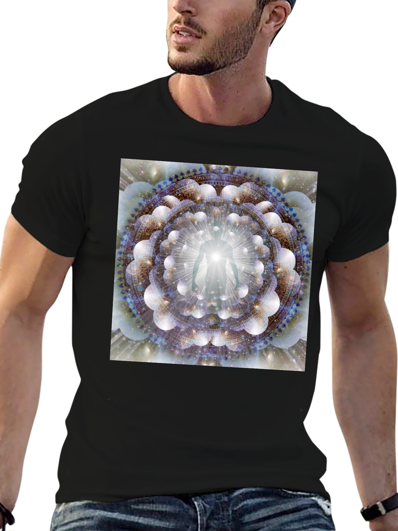 Black Enlightened Being Mandala Black T-Shirt view 6